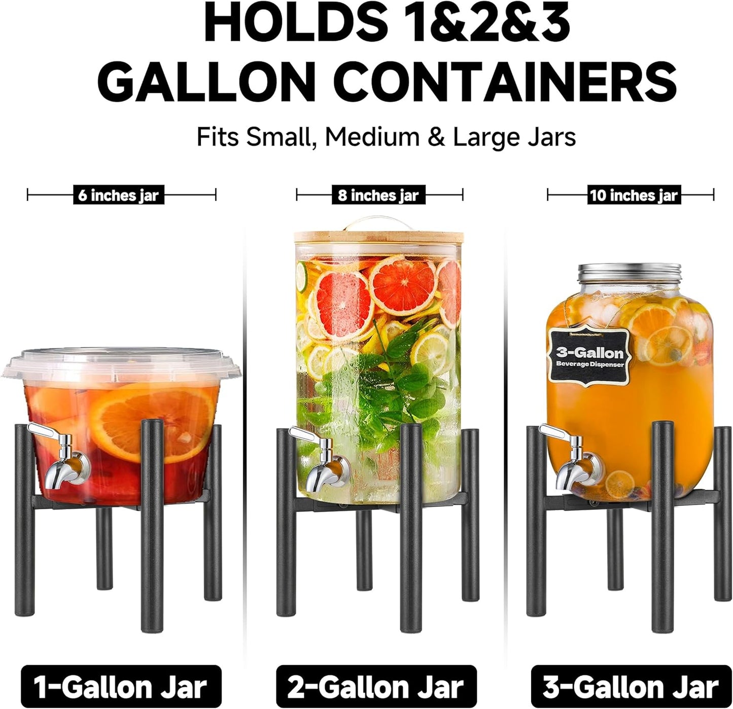 Adjustable Drink Dispenser Stand,Beverage Dispenser Stand only,Fit 1-3 Gallon Container,Water Jug Jar,Beverage Dispenser,Glass Water Jug,for Parties outdoors (For 6-10 Inches Dispenser)