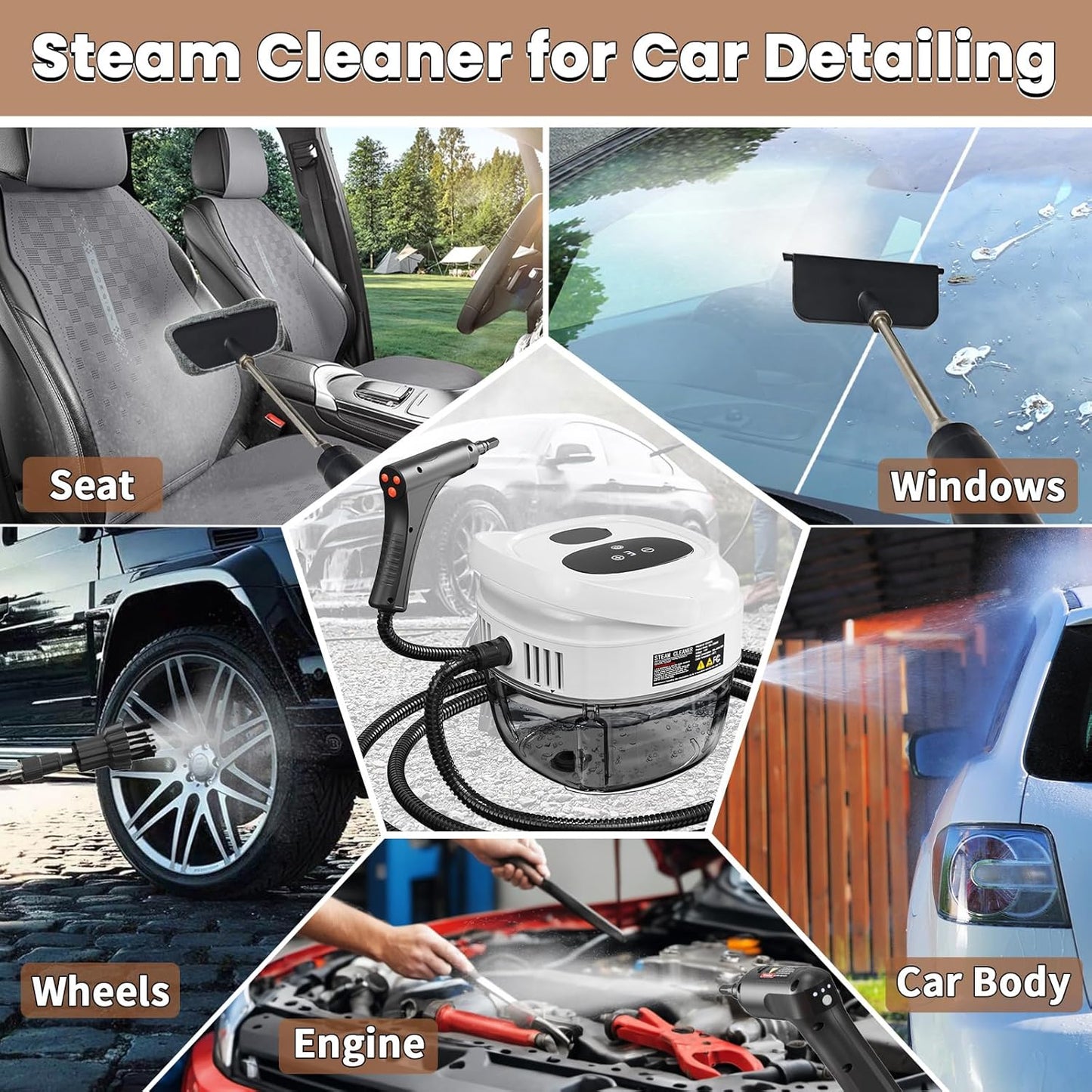 Handheld Steam Cleaner for Home, 2500W High Temperature Pressurized Machine, 1.7L Water Tank, Handle-controlled Steam Output, Portable Cleaning Steamer for Car, Bed Bugs, Furniture, Grout (White)