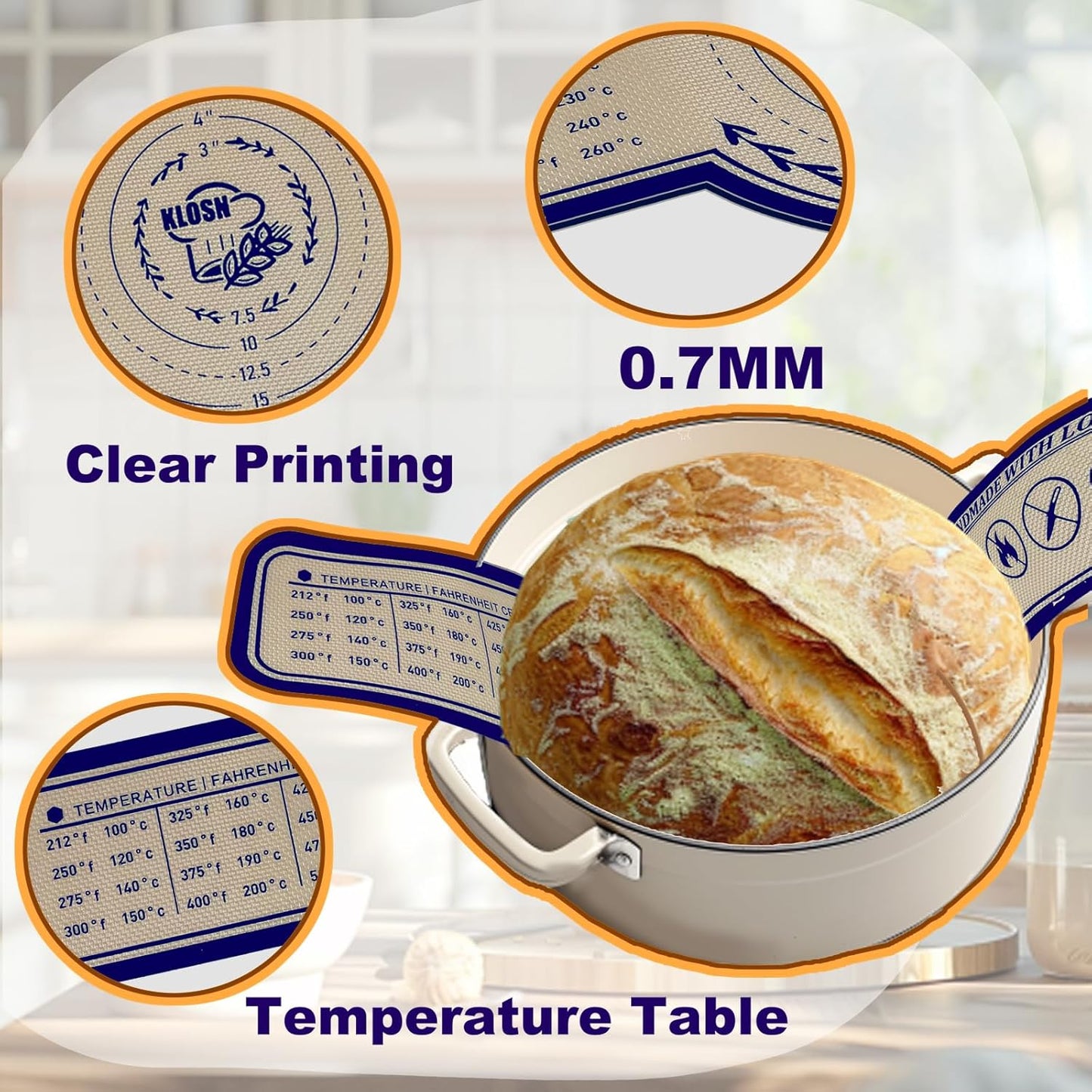 Silicone Bread Sling for Dutch Oven, 2 Pack (8" Round) – Non-Stick & 500°F Heat Resistant Sourdough Mat, Easy to Clean, Reusable Food-Grade Sourdough Slings – Fits 5 qt and up Dutch Ovens