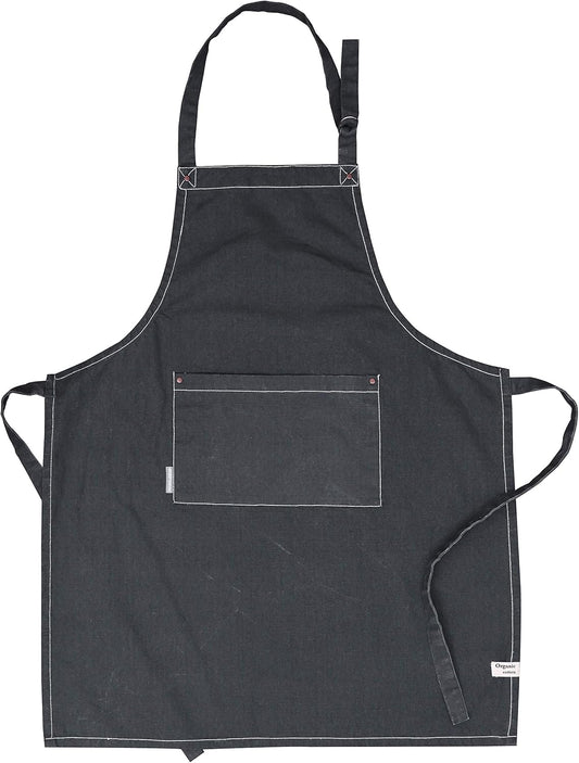 AMOUR INFINI Cotton Solid Aprons for Women with Pocket, Adjustable Strap and Waist Ties Washed Chef Aprons for Cooking, Baking and Gardening (27.5 x 33 Inches - Gray)