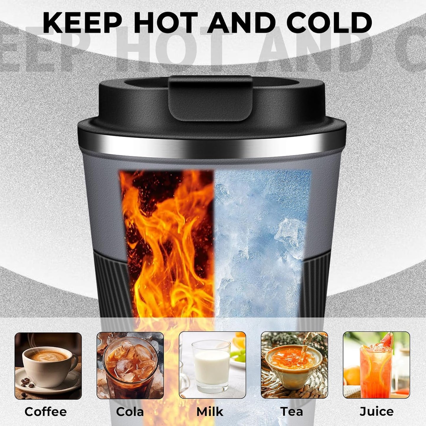 Insulated Coffee Tumbler 12 oz, Stainless Steel Coffee Mug with Lids, Travel Coffee Mug Leak Proof, Double Wall Vacuum Insulated Reusable Iced Coffee Cup, Keep Drinks Hot and Cold (Gray, 17 Ounces)