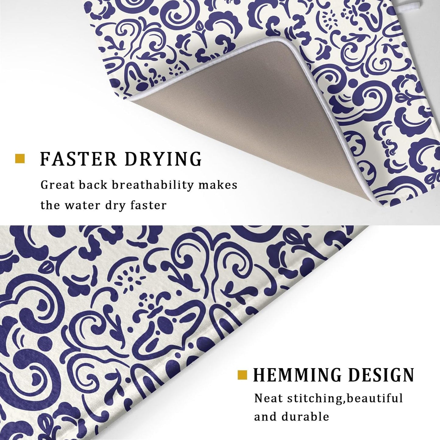 Boho Ethnic Design Dish Drying Mat for Kitchen Counter,Blue Bohemian Mandala Drying Mat 18 x 24 Inch with High Absorbent Reversible Microfiber Dish Drying Pad Dish Rack Pad Drainer Mat for Coffee Bar