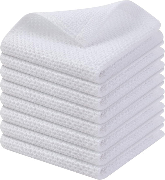Kitinjoy 100% Cotton Kitchen Dish Cloths, 8 Pack Waffle Weave Ultra Soft Absorbent Dish Towels for Drying Dishes Quick Drying Kitchen Towels Dish Rags, 12 X 12Inch, White