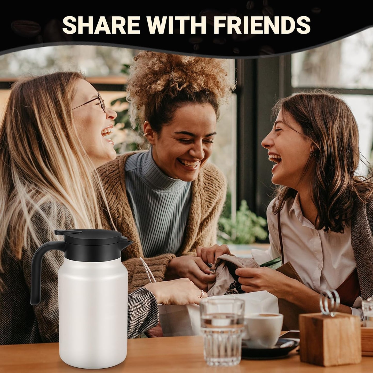 51Oz Thermal Coffee Carafes For Keeping Hot/Cold, Stainless Steel Coffee Carafe, Dustproof Insulated Water Carafe for Party/Home, Cream