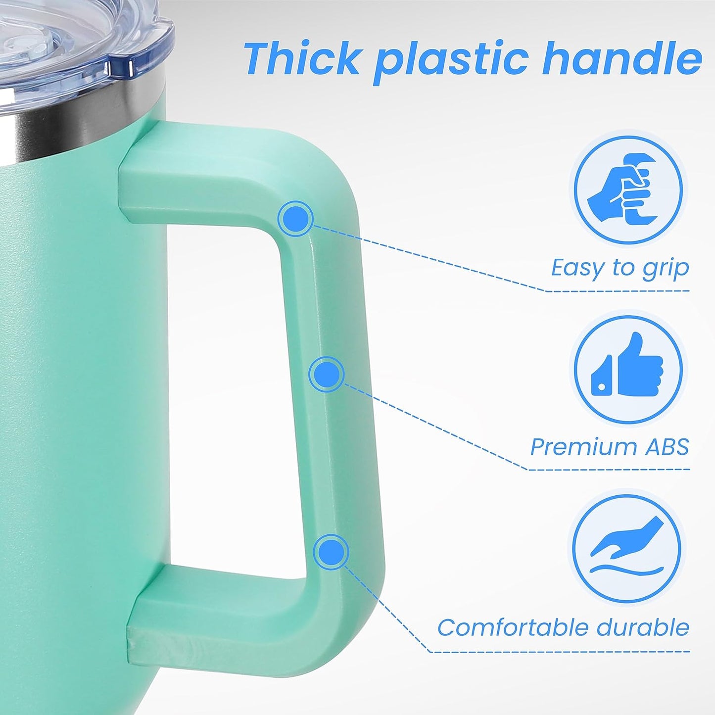 DOMICARE 40 oz Tumbler with Handle and Straw, Stainless Steel Tumbler with Lid and Straw, Reusable Vacuum Insulated Cup, Travel Coffee Mug, Mint Green, 1Pack