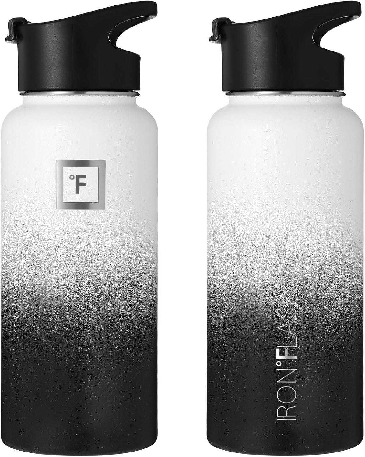 IRON °FLASK Camping & Hiking Hydration Flask with 3 Lids - Stainless Steel, Double Walled & Vacuum Insulated Water Bottle - Leak Proof & BPA Free (Day & Night, Spout - 32 oz)