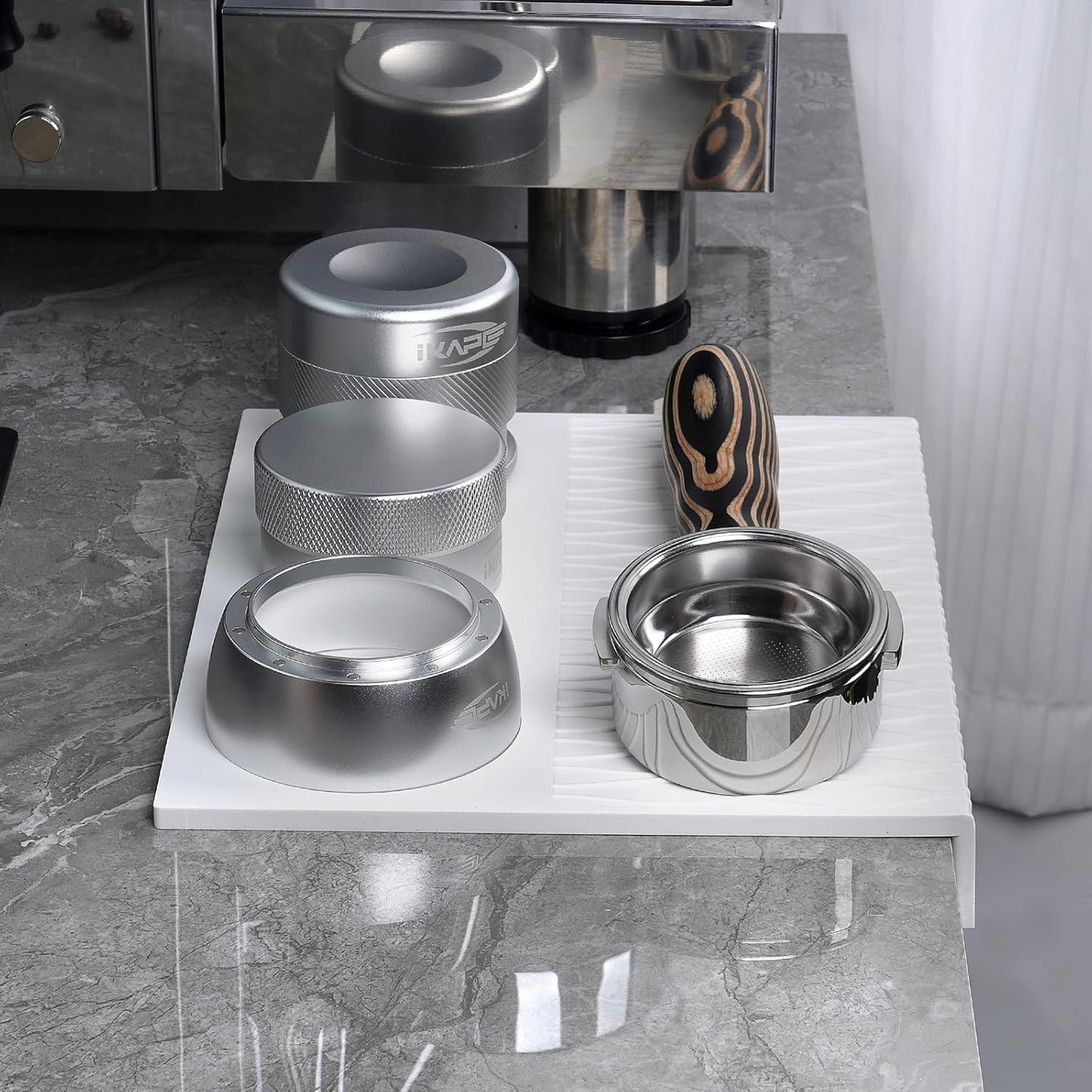 IKAPE Espresso Tamping Mat, Food Grade Silicone Coffee Tamper Mat, Portafilter Tamp Mat Espresso Accessory For Baristas, Waterproof Heat Resistant Tamping Pad Mat for Counter(White)