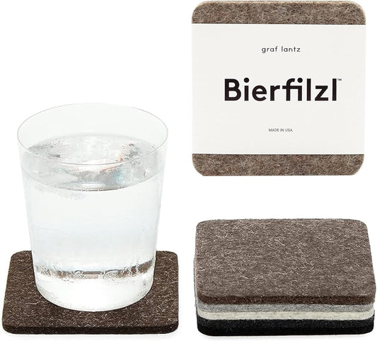 Graf Lantz - Bierfilzl Merino Wool Square Coasters Set of 6 - Earth (4"x4"x5mm) - Absorbs 30% of Weight - Natural German Wool - Heat Resistant, Sustainable, Reusable - Home Decor & Coffee Table Decor