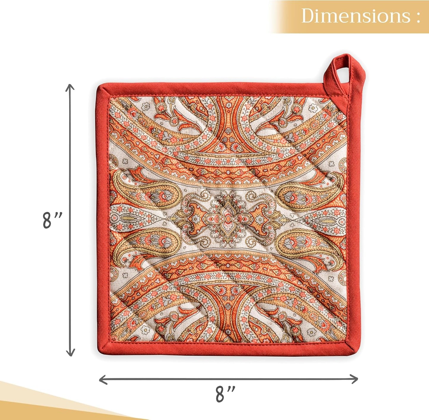 Maison d' Hermine Pot Holders Set 100% Cotton Heat Resistant Potholders 8" x 8" Hot Pads with Loop BBQ, Cooking, Baking, Grilling, Kitchen, Handling Hot Pans (Pack of 2, Kashmir Paisley)