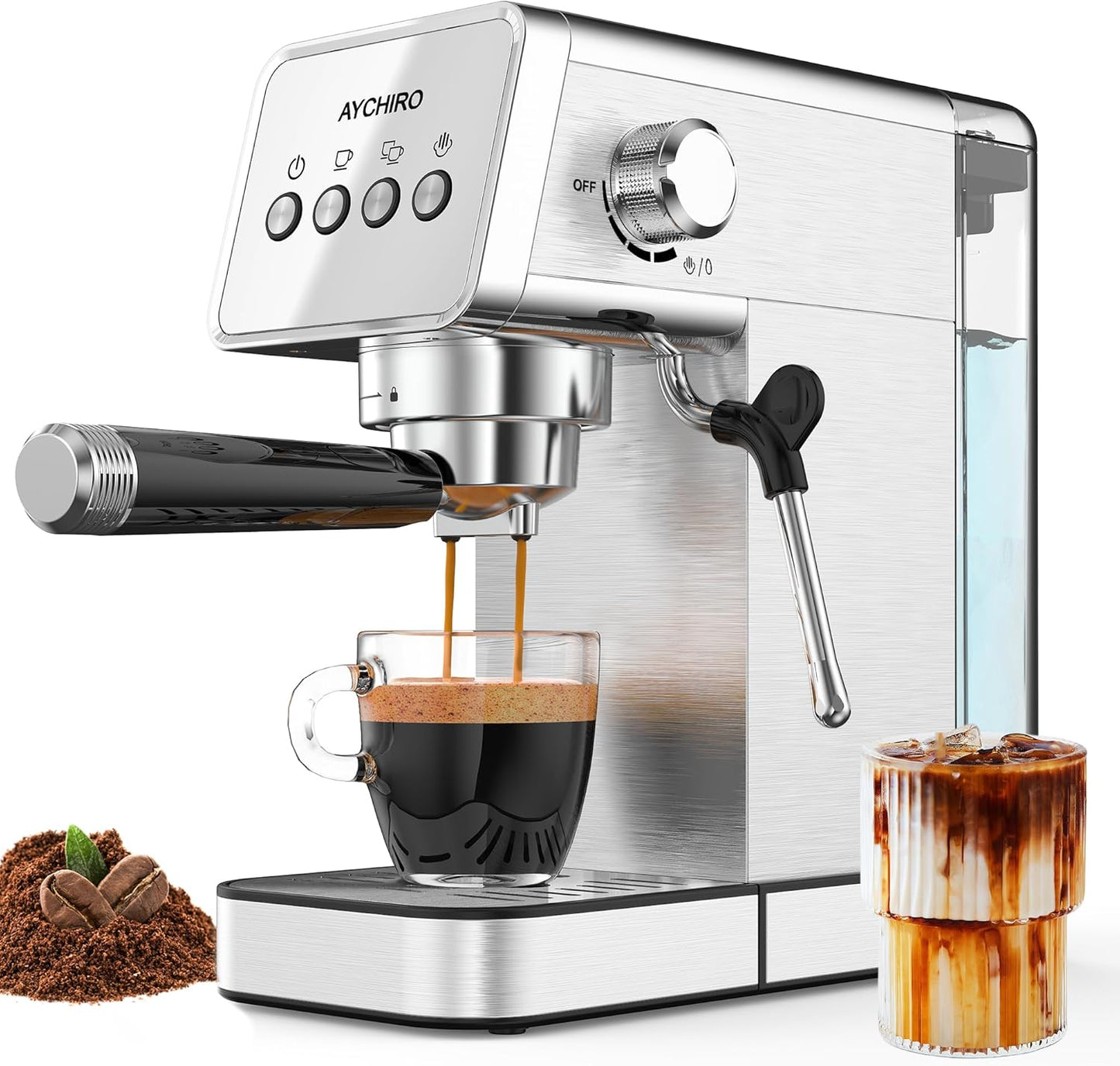 Espresso Machine with Steam Milk Frother,20 Bar Stainless Steel Coffee Maker for Latte & Cappuccino,Detachable Water Tank/Drip Tray, Hot Water Function for Home & Office Use