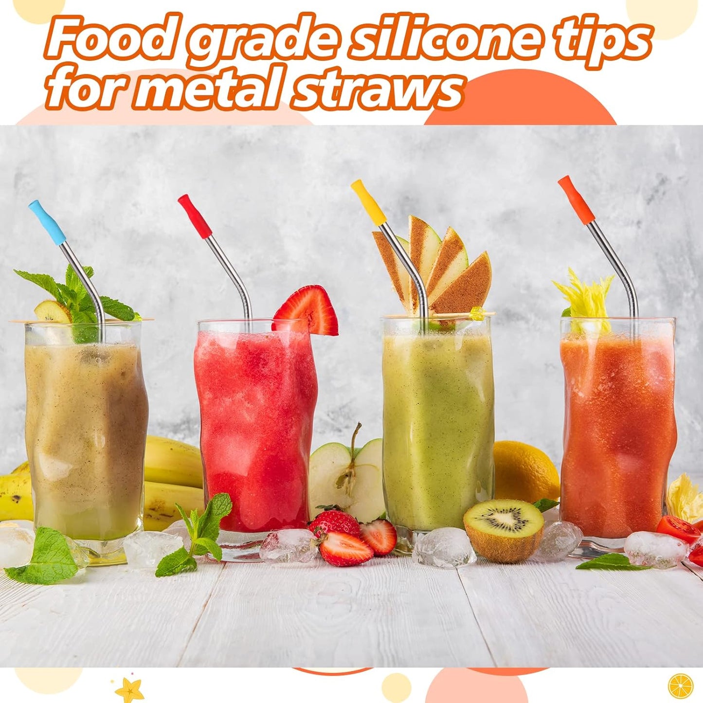 Zhehao 100 Pcs Silicone Straw Tip Multicolored Straw Tip Cover Reusable Silicone Cover Metal Tip for 6mm Outer Diameter Metal Stainless Steel, 11 Assorted Color