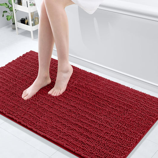 Arotive Luxury Chenille Bathroom Rug Mat, Extra Soft Thick Absorbent Shaggy Bath Rugs, Non-Slip Machine Wash Dry, Plush Bath Mats for Bathroom, Shower and Tub, 54x24, Red