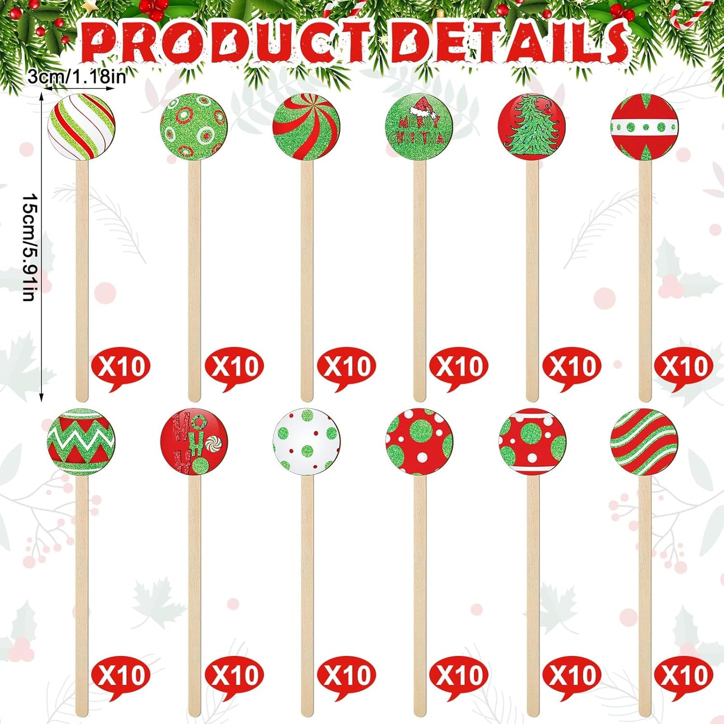 Jinei 120 Pcs Christmas Coffee Stirrers Stir Sticks Natural Wooden Stir Sticks Disposable Drink Stirrers for Stirring Hot Chocolate Milkshake Restaurant Home Office