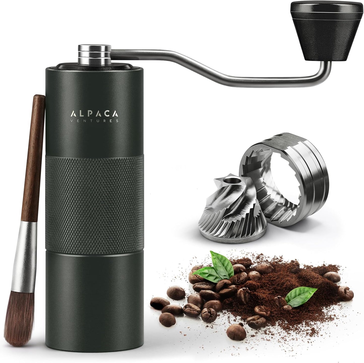 Manual Coffee Grinder by Alpaca Ventures - Stainless Steel Conical Burr Coffee Grinder Manual with Adjustable Setting Double Bearing Hand Espresso Grinder Perfect for Home, Office and Camping