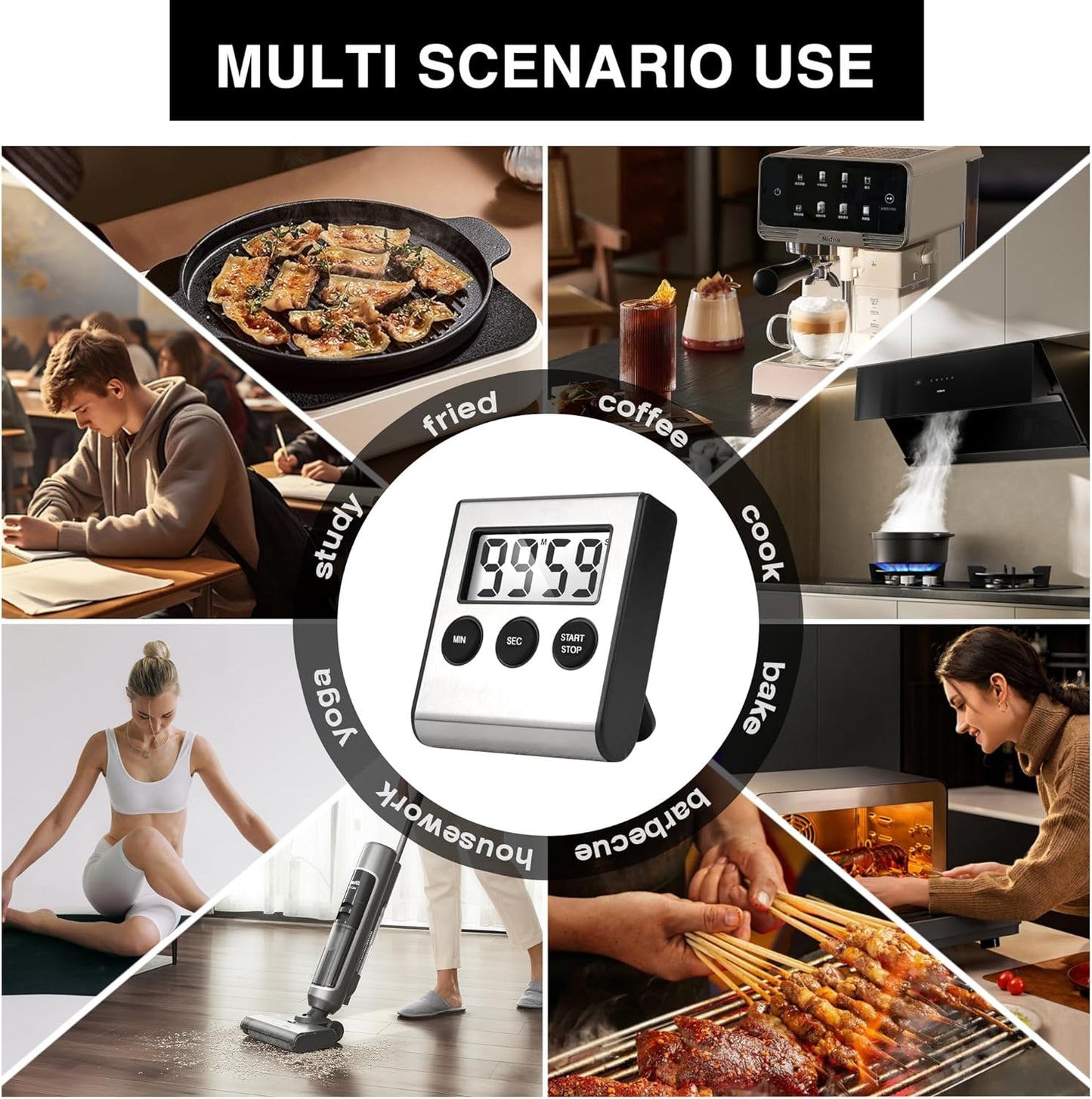 Digital Kitchen Timers for Cooking Strong Magnetic Stainless Steel Countdown Timer for Baking Exercise Office Classroom-2PACK