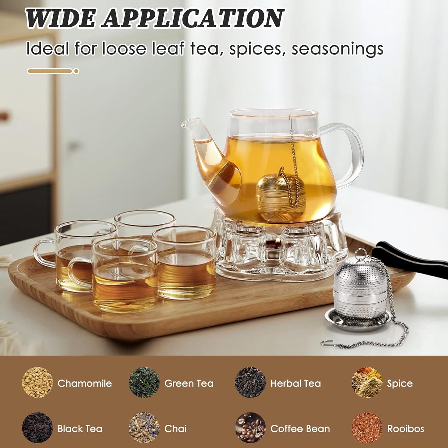 2 Pack Tea Infusers for Loose Tea, Extra Fine Mesh 18/8 Stainless Steel Tea Strainers, Loose Leaf Tea Steeper Tea Ball Tea Diffuser Tea Holder with Extended Chain Hook and Drip Tray