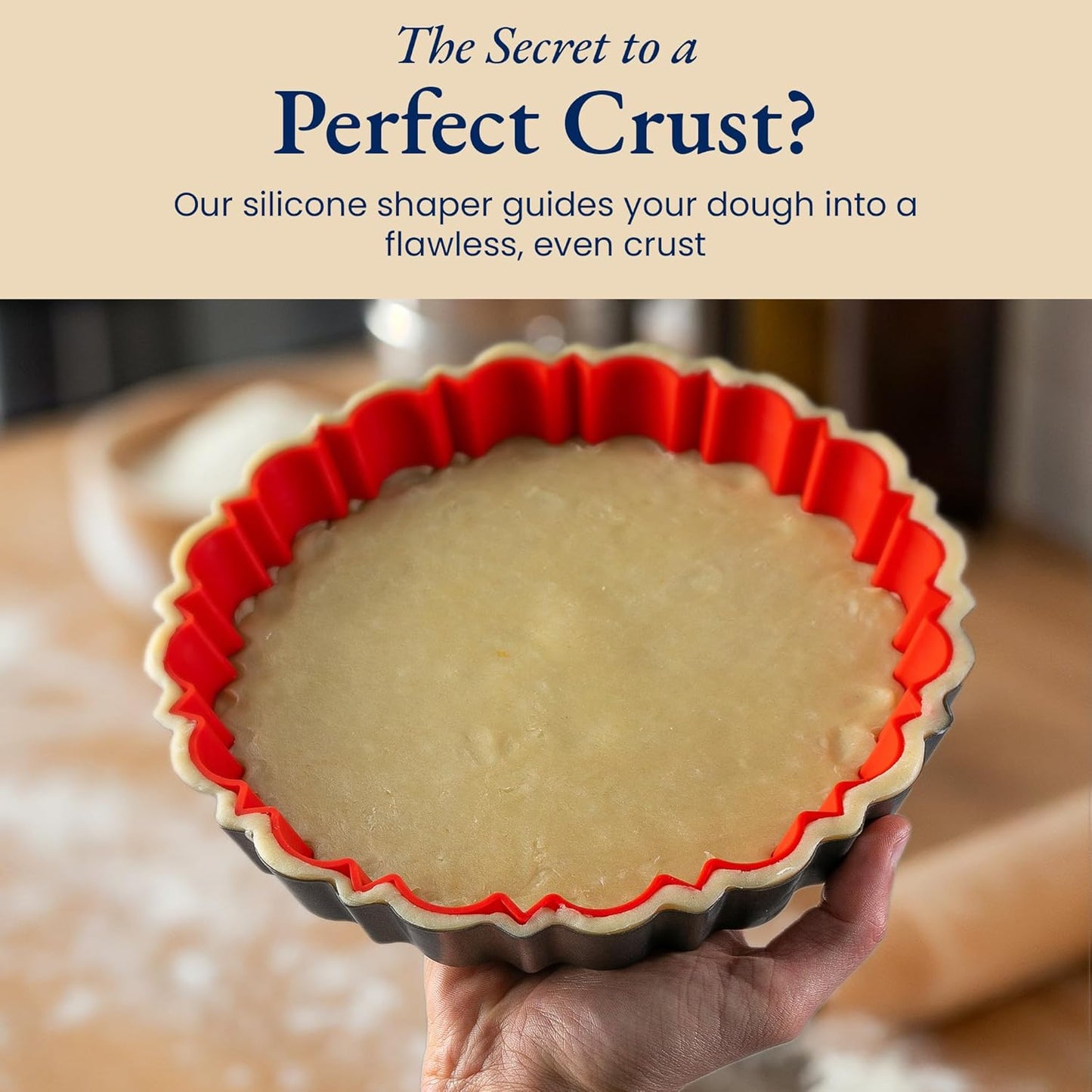 Patz&Patz Fluted Tart Pan 9 Inch Removable Bottom with Patented Silicone Crust Shaper | Nonstick Carbon Steel Quiche Baking Dish, Fruit Tart Molds for Baking, Quiche Pan & Pie Mold - PFOA & PTFE-Free