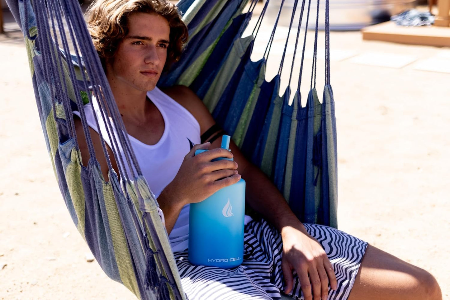 HYDRO CELL Stainless Steel Insulated Water Bottle with Straw - For Cold & Hot Drinks - Metal Vacuum Flask with Screw Cap and Modern Leakproof Sport Thermos for Adults (Sky/Blue 64oz)