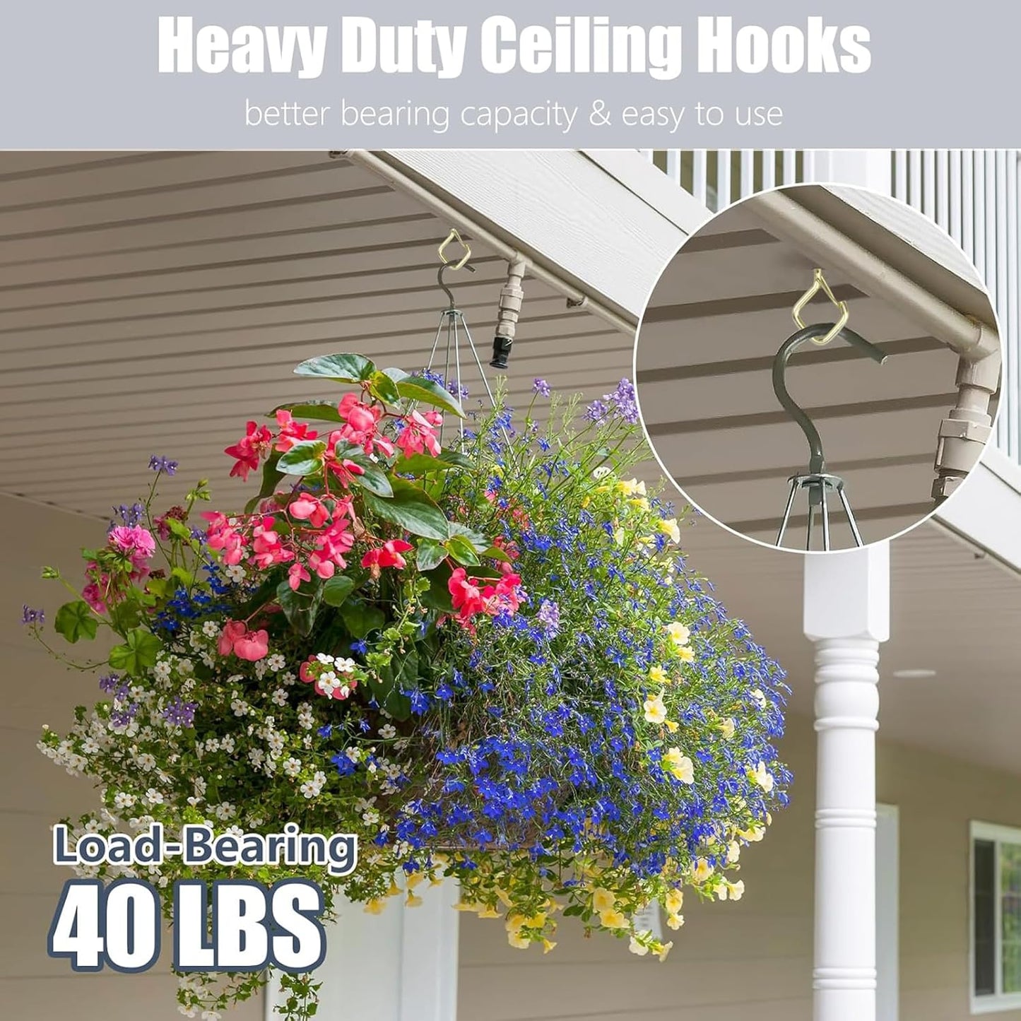 20PCS Eye Screw Hooks for Hanging Heavy Duty with Safety Buckle.Metal Ceiling Hooks for Hanging Plants,Cup,Wind Chime,Bird Feeders,String Lights at Indoor&Outdoor,2.36 Inch (No Drill Bit)