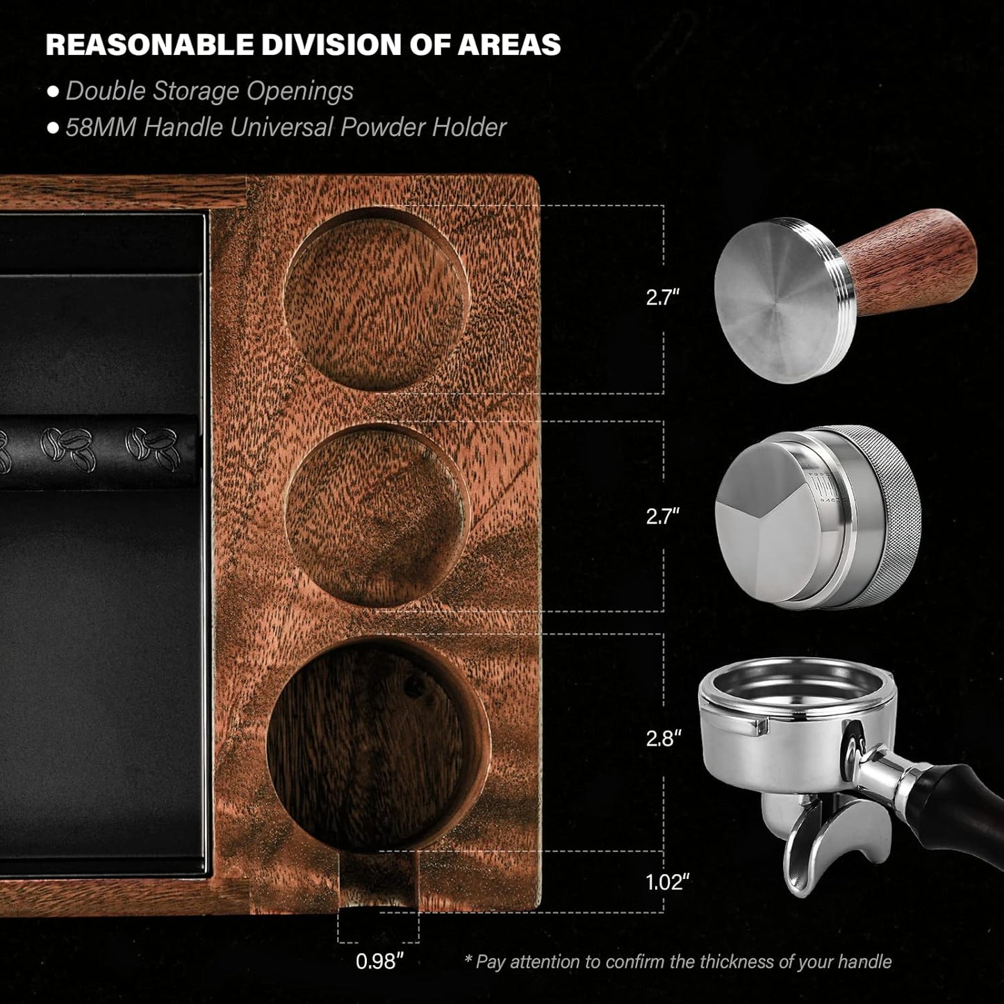 CrossCreek Coffee Knock Box | Fits 58mm Portafilter Holder | Tamping Station & Distributor Stand | Large Wood Espresso Container | Espresso Accessories for Coffee Bar