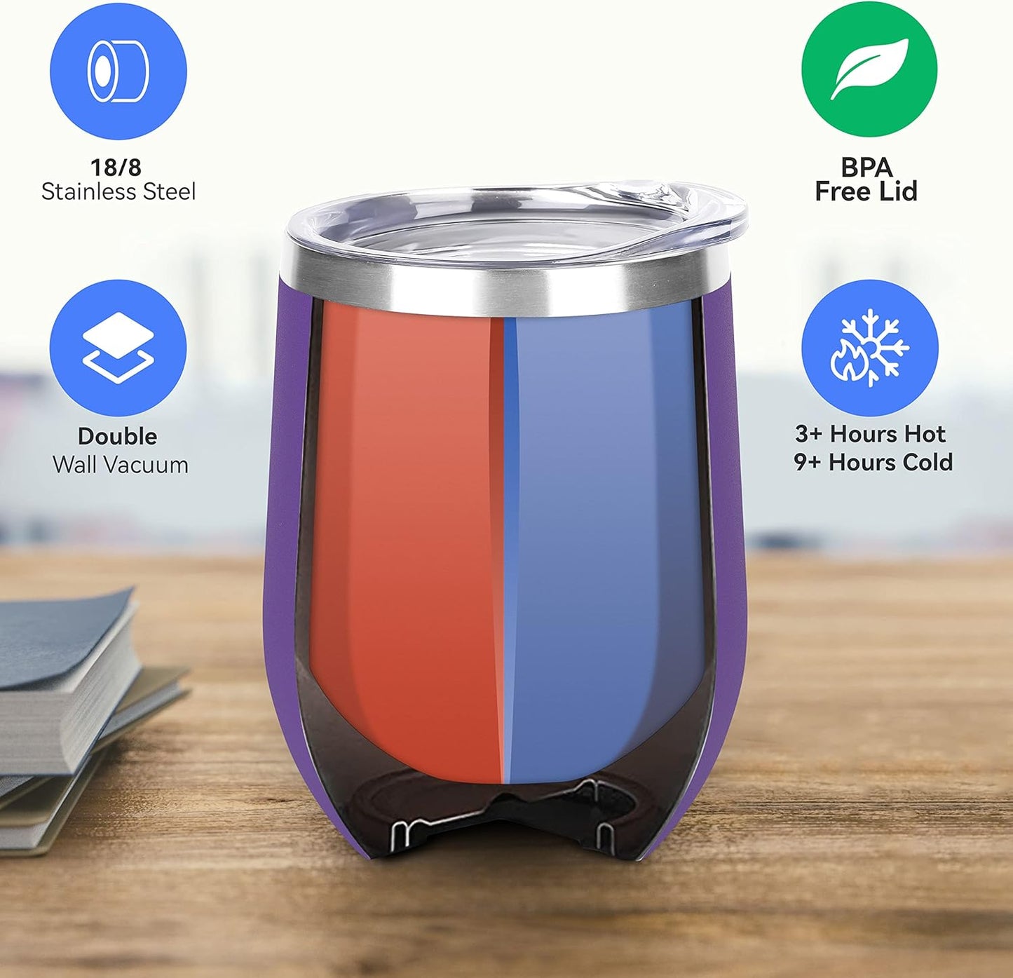 DOMICARE Stainless Steel Wine Tumbler Bulk with Lid, Personalized Insulated Tumblers Set, 12oz Travel Coffee Cups Pack of 16, Purple