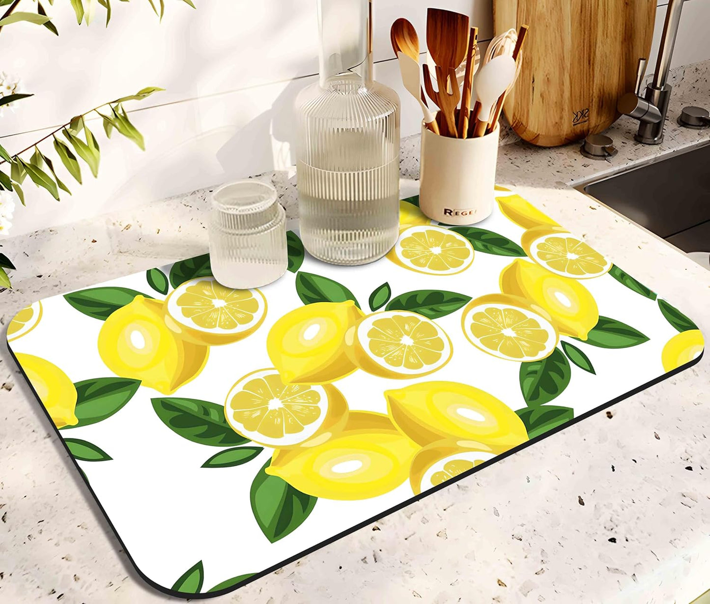 Dish Drying Mat for Kitchen Counter 20x12in Washable Quick Dish Drying Pad Rubber Backed Absorbent Draining Mat Fit Kitchen Counter,Bar,Under Sink,Dishes,Utensils,Dish Rack