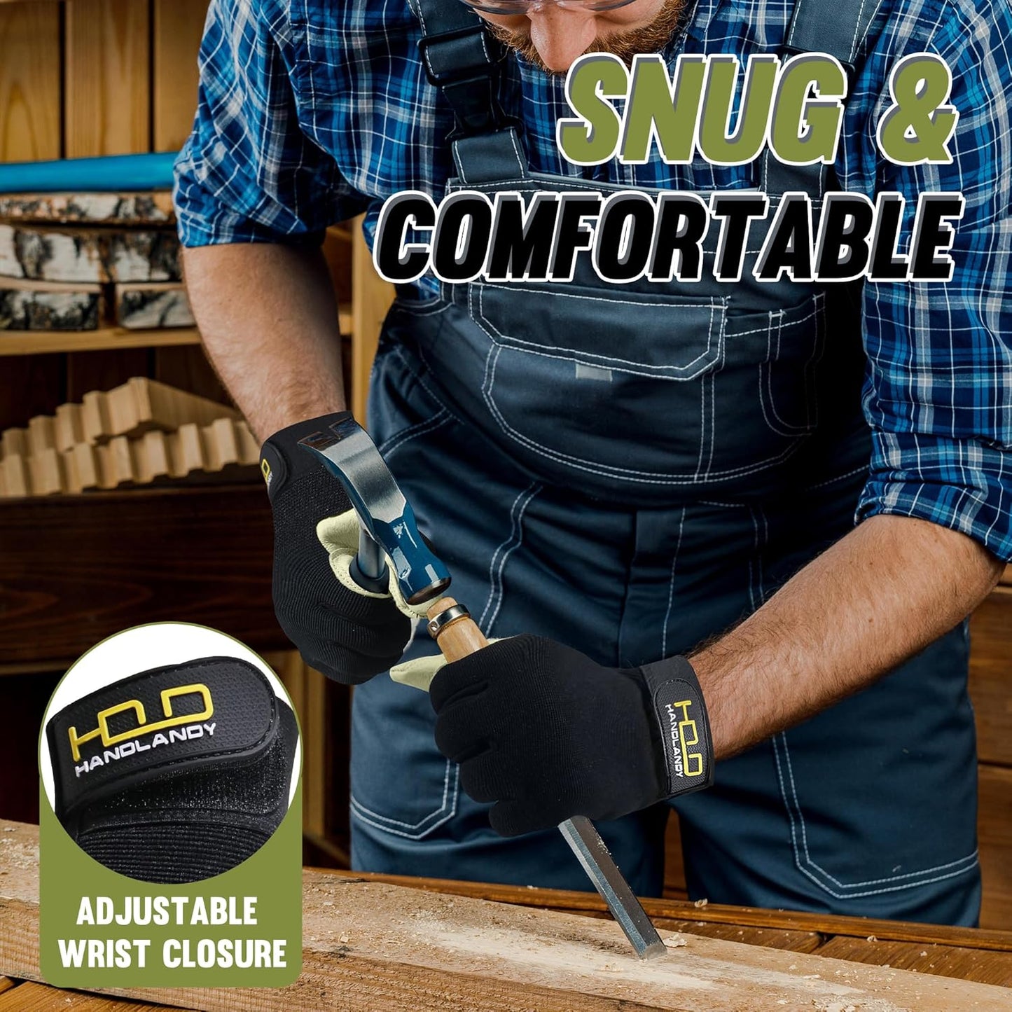 HANDLANDY Work Gloves for Men & Women, Utility Mechanic Working Gloves Touch Screen, Flexible Yard Work Gloves