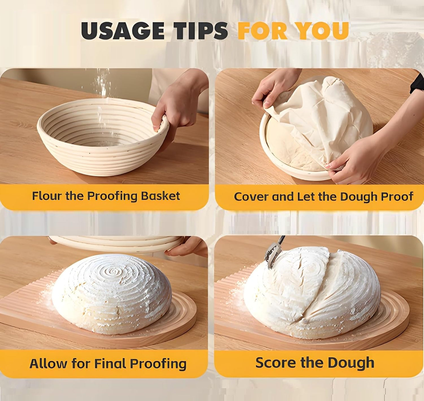 Banneton Bread Proofing Basket,9 Inch Round Banneton Basket, Sourdough Bread Baking Supplies with Cloth Liners for Making Beautiful Bread