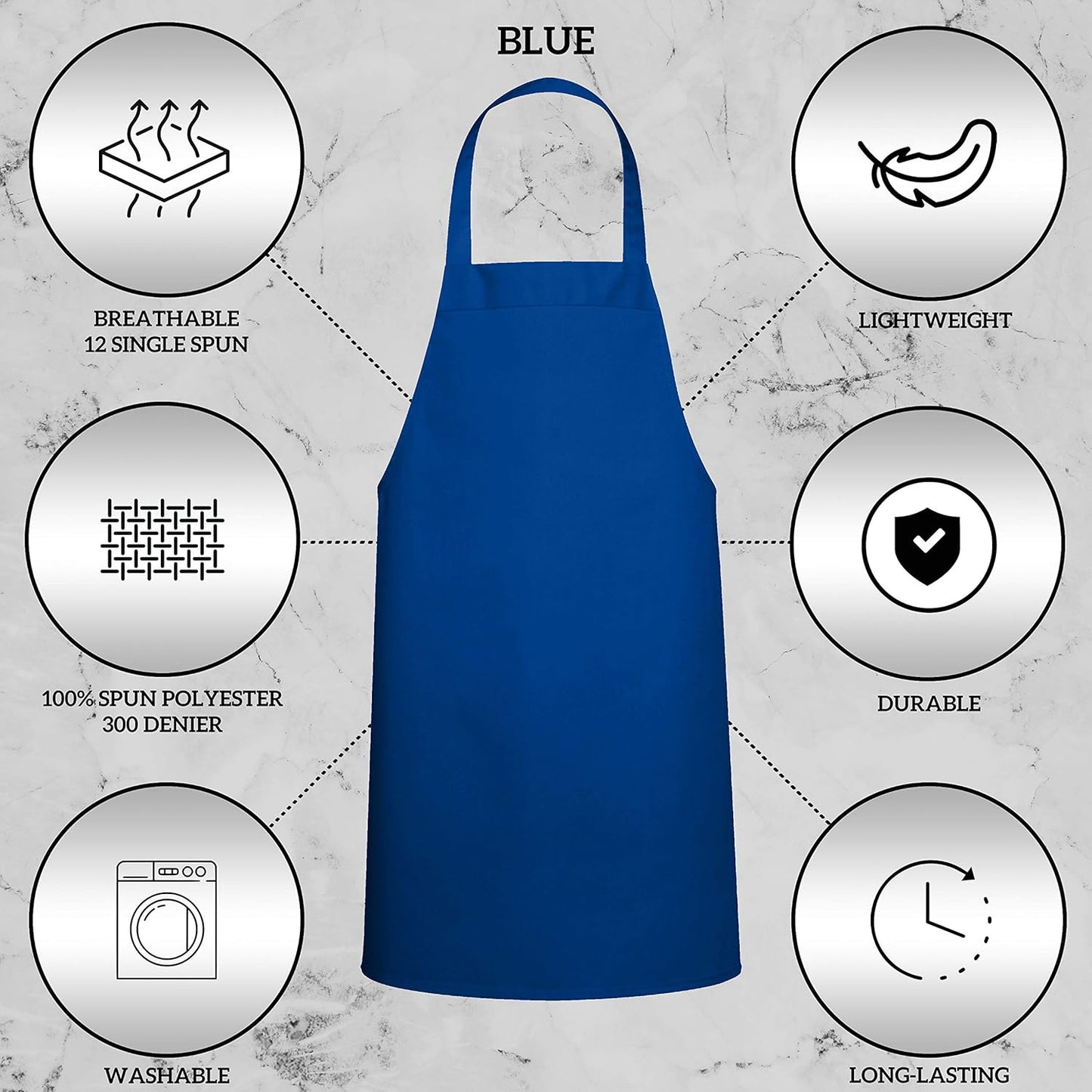 GREEN LIFESTYLE 120 Pack Professional Chef Apron – Grilling Aprons for Men, Waterproof Cooking Apron for BBQ, Work or Restaurant Use, Kitchen Aprons for Women – Royal Blue, No Pockets