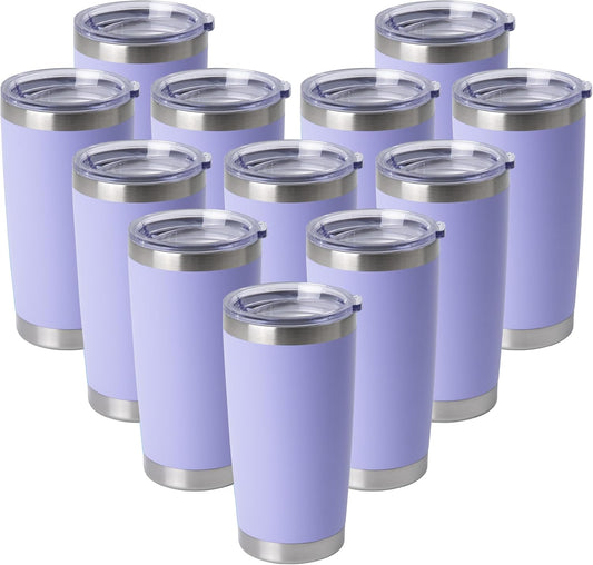 HASLE OUTFITTERS 20oz Stainless Steel Tumblers Bulk, Insulated Travel Cup with Lid, Double Wall Vacuum Coffee Mug for Cold & Hot Drinks 12 Pack, Light Purple