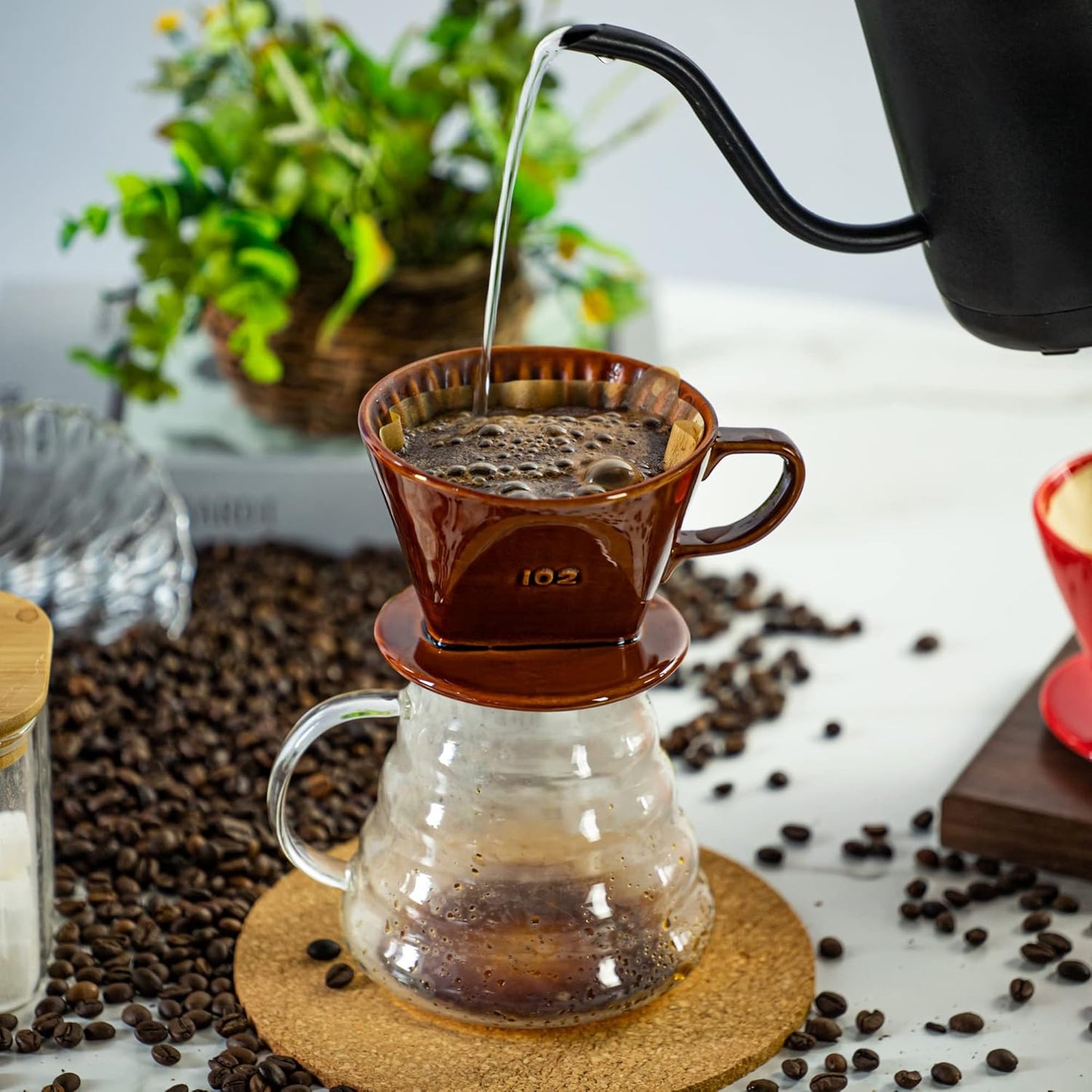 Pour Over Ceramic - Coffee Dripper Ceramic Coffee Maker with 3 Holes Flat Bottom, Porcelain Slow Filter Cone for Travel, Camping, Office, Home, Coffee Maker Brew