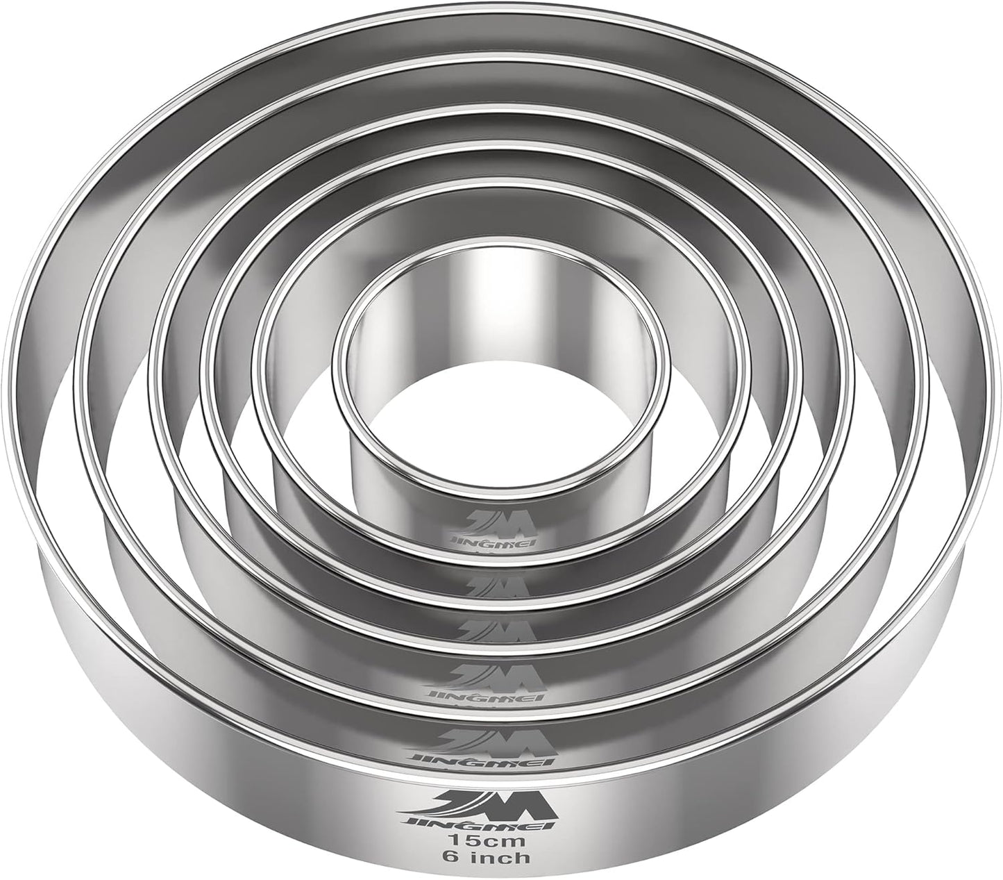M JNGMEI 6 Pieces Stainless Steel Cookie Biscuit Cutter Set 2'', 3'',3.5'', 4'',5''and6'' Biscuit Plain Edge Round Cutters large Sizes Shape Molds Ranging from 2-6 Inches Multiple Sizes