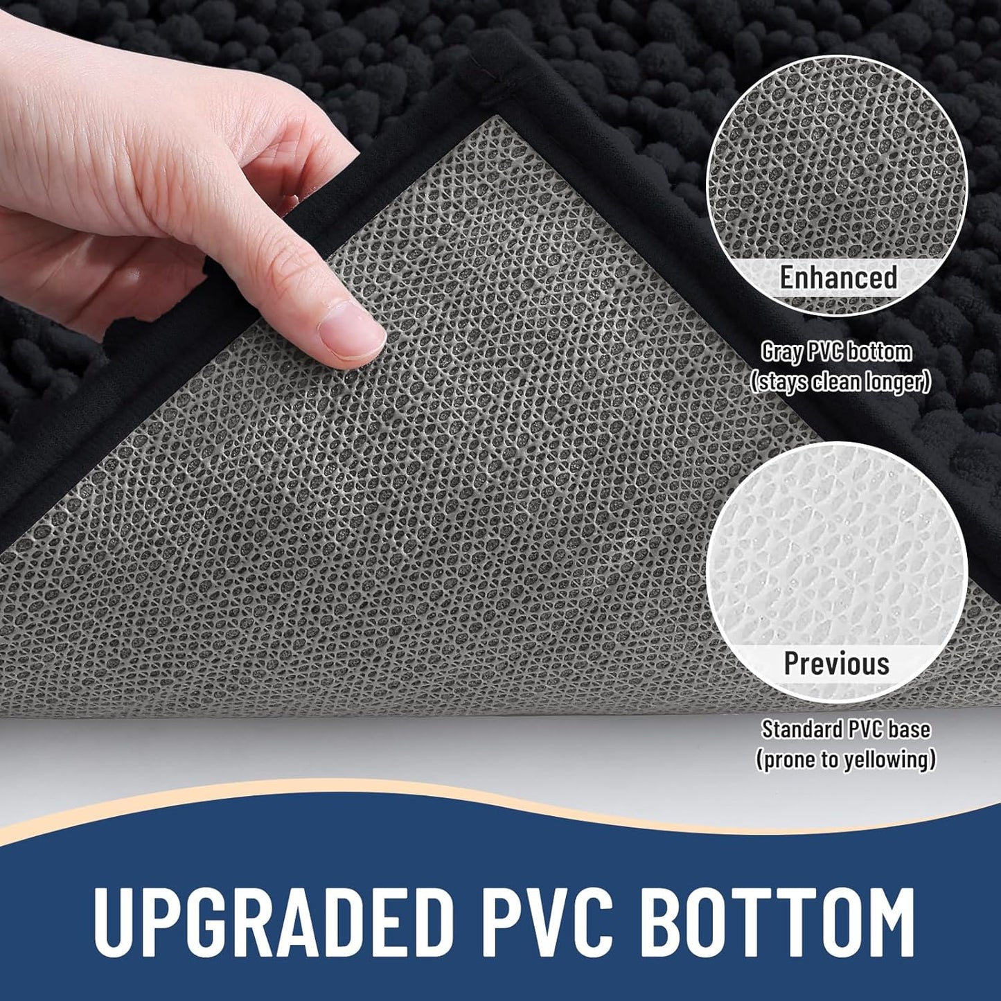 Arotive Luxury Chenille Bathroom Rug Mat, Extra Soft Thick Absorbent Shaggy Bath Rugs, Non-Slip Machine Wash Dry, Plush Bath Mats for Bathroom, Shower and Tub, 36x24, Black