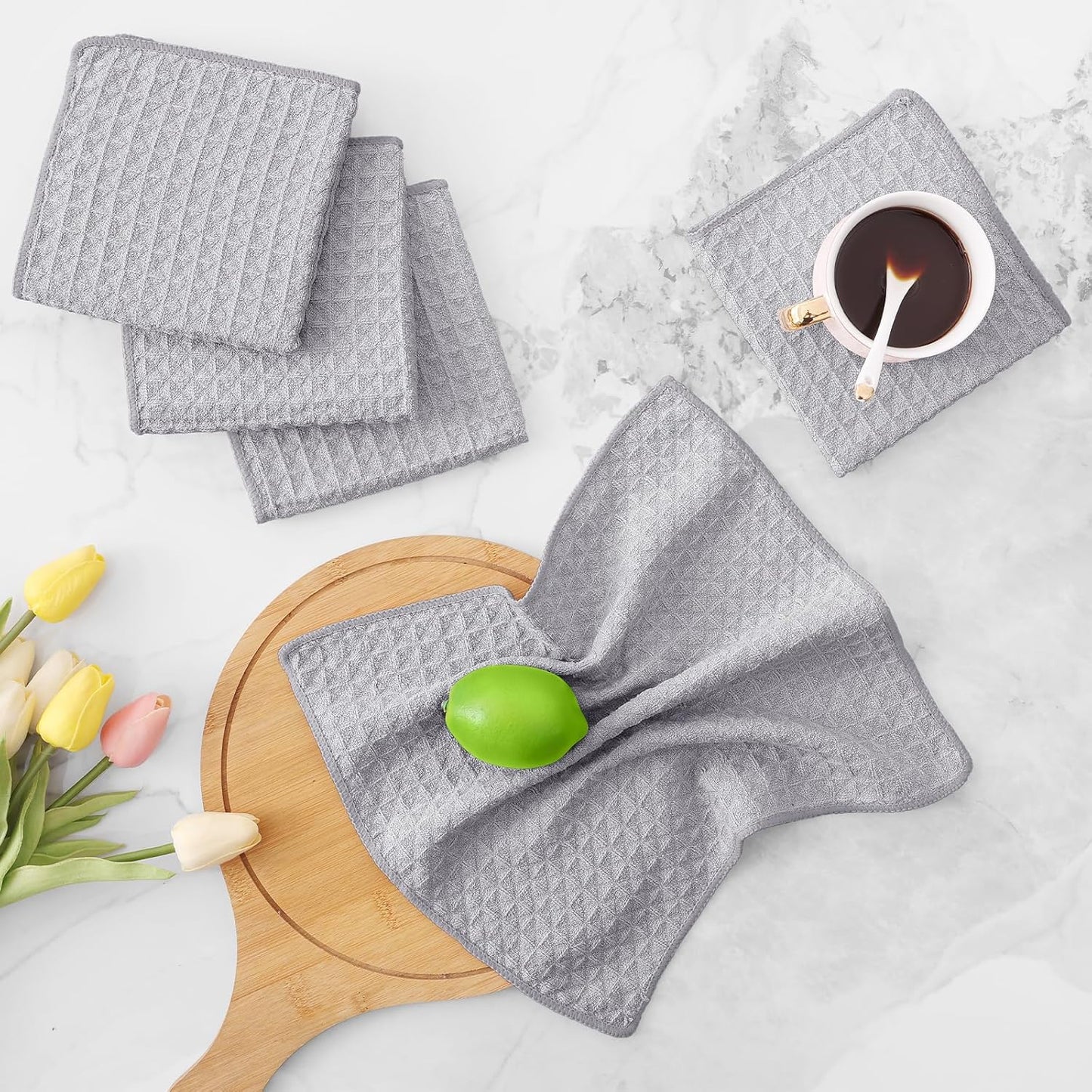 Homaxy Microfiber Waffle Weave Kitchen Dish Cloths, 12 x 12 Inch Ultra Absorbent and Solid Color Dish Towels for Kitchen Fast Drying Dishcloth for Washing Dishes, 8 Pack, Grey