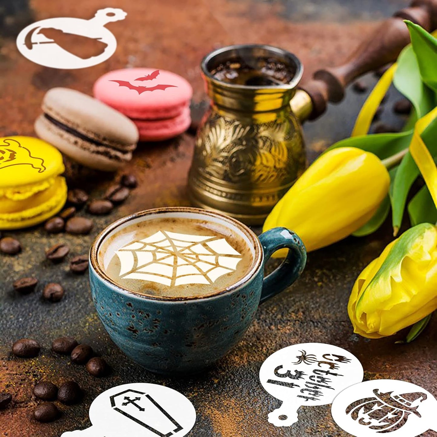 JULBEAR 36 Pieces Reusable Halloween Cake Cookie Stencils Templates Mold Tools for Cookies DIY Holiday Baking Painting Dessert Craft Coffee Decoration