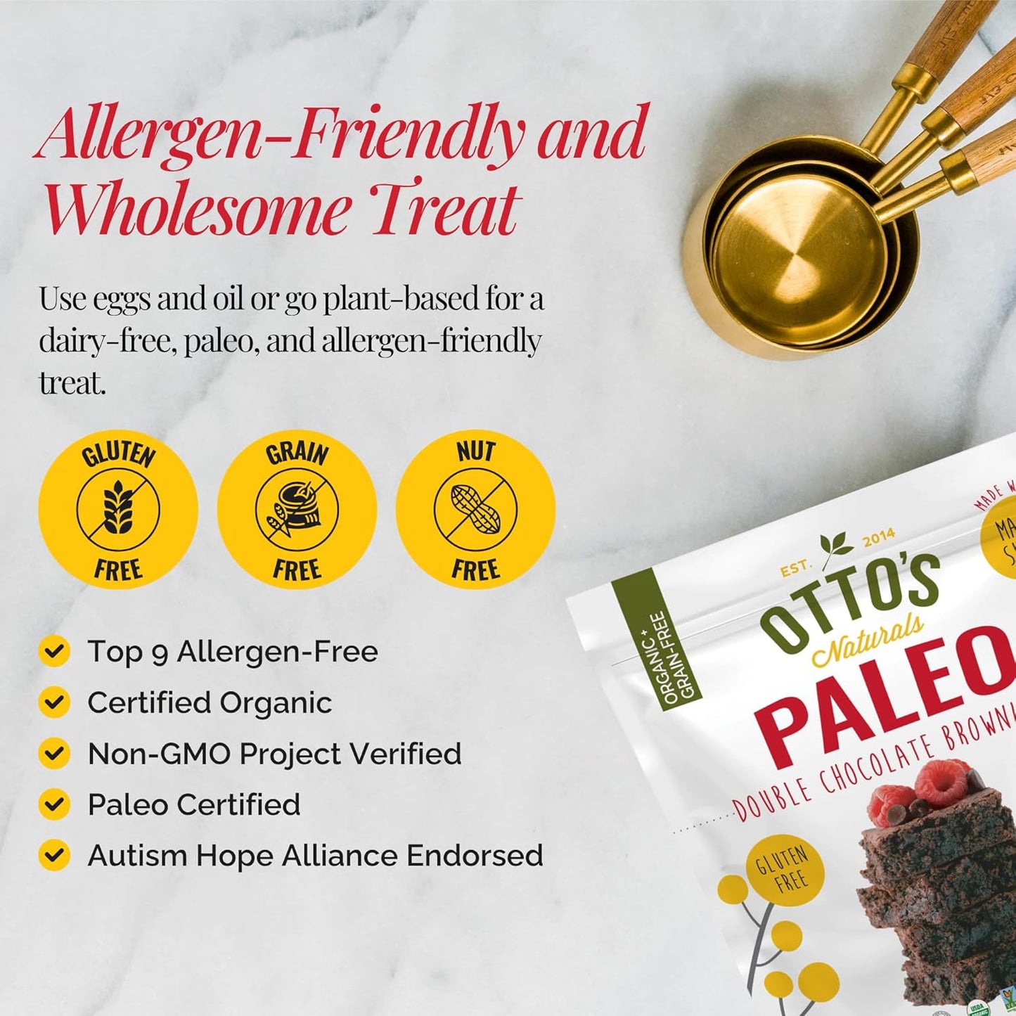 Otto's Naturals Grain-Free Paleo Double Chocolate Brownie Mix 11.1 Oz. 6 Pack, Top 9 Allergen-Free, Organic Cassava Flour, Gluten Free, Non-GMO, Vegan