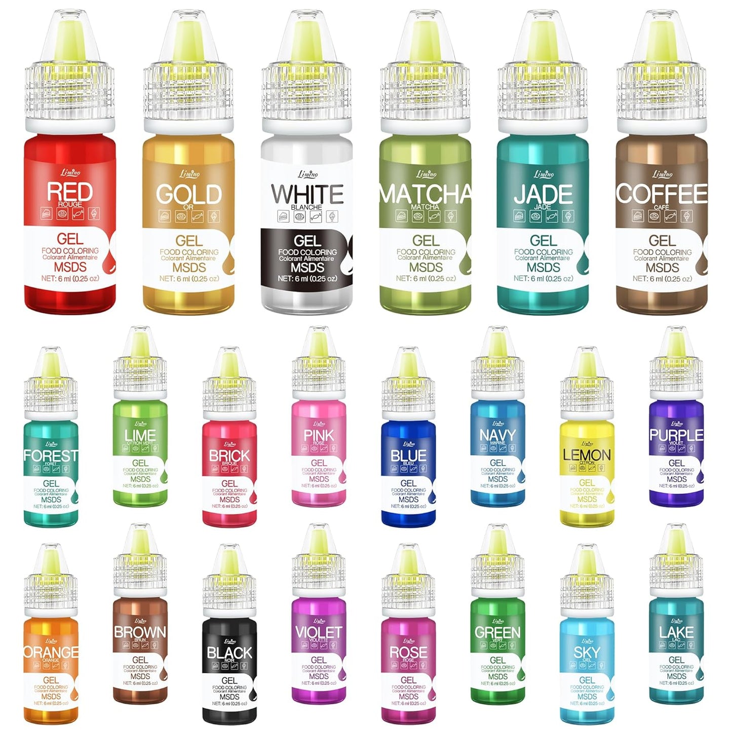 Gel Food Coloring - 22 Vivid Colors Gel Food Coloring Set for Baking, Cake Decorating, Cookie, Fondant, Macaron - Tasteless Concentrated Edible Food Color Dye for Icing, Drinks, Crafts - 6ml Bottles