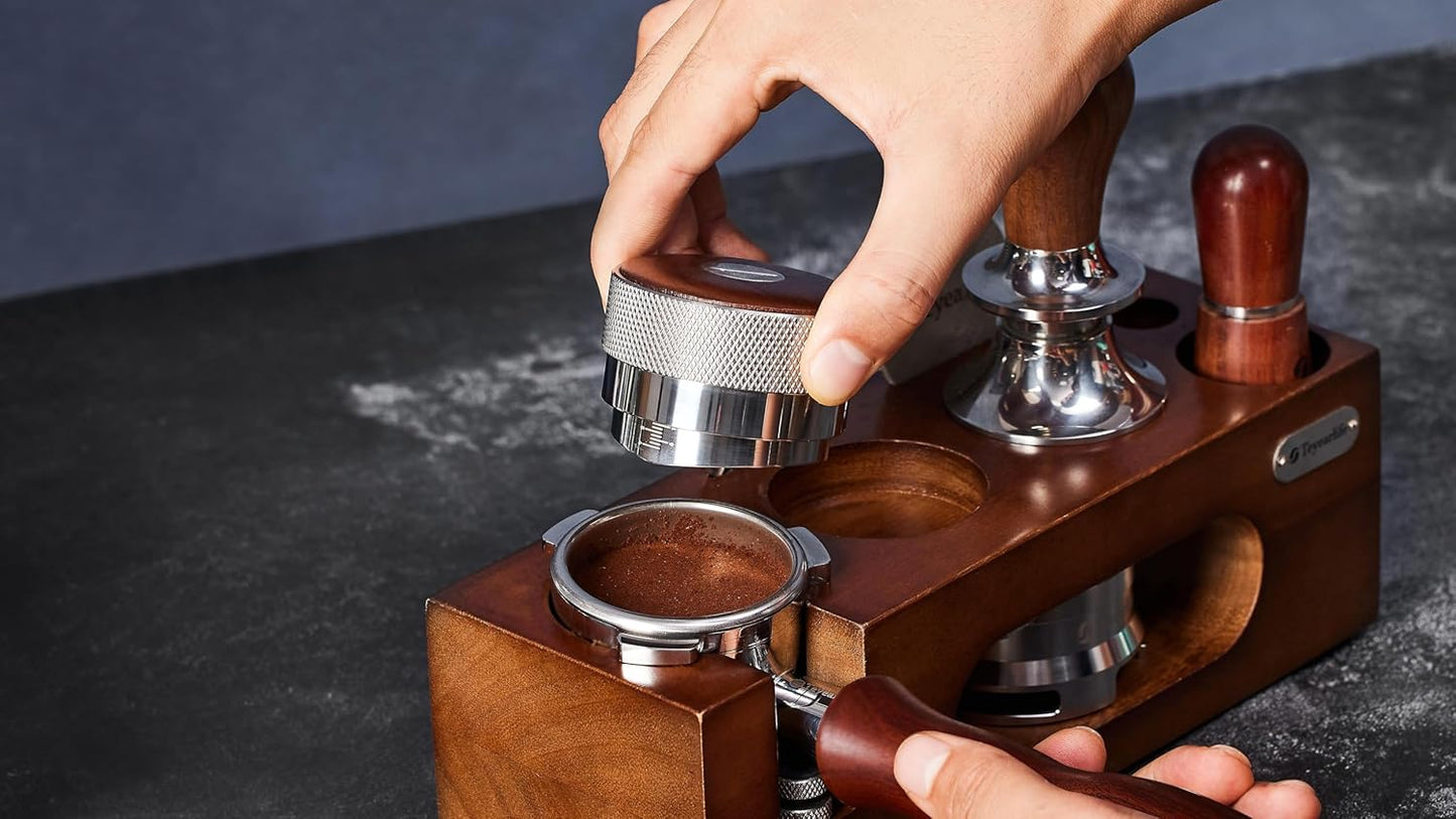 54mm distributor called Adjustable Depth espresso leveler Compatible with Breville Machine Accessories The coffee leveler Made of Stainless Steel and Walnut wood