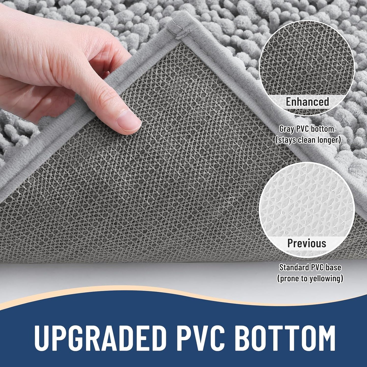 Arotive Luxury Chenille Bathroom Rug Mat, Extra Soft Thick Absorbent Shaggy Bath Rugs, Non-Slip Machine Wash Dry, Plush Bath Mats for Bathroom, Shower and Tub, 47x20, Light Grey