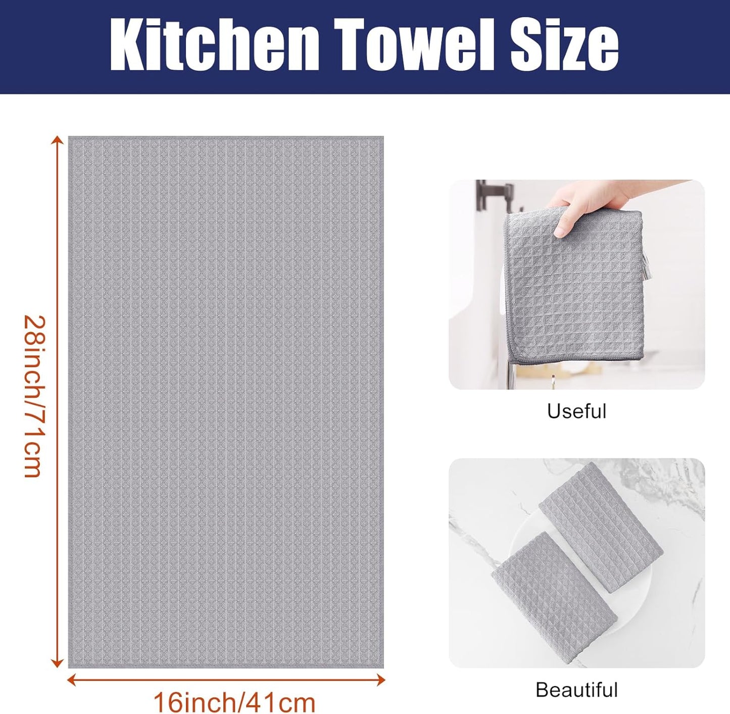 Homaxy Microfiber Waffle Weave Kitchen Towels, 16 x 28 Inch Ultra Absorbent and Solid Color Dish Towels, 8 Pack, Grey