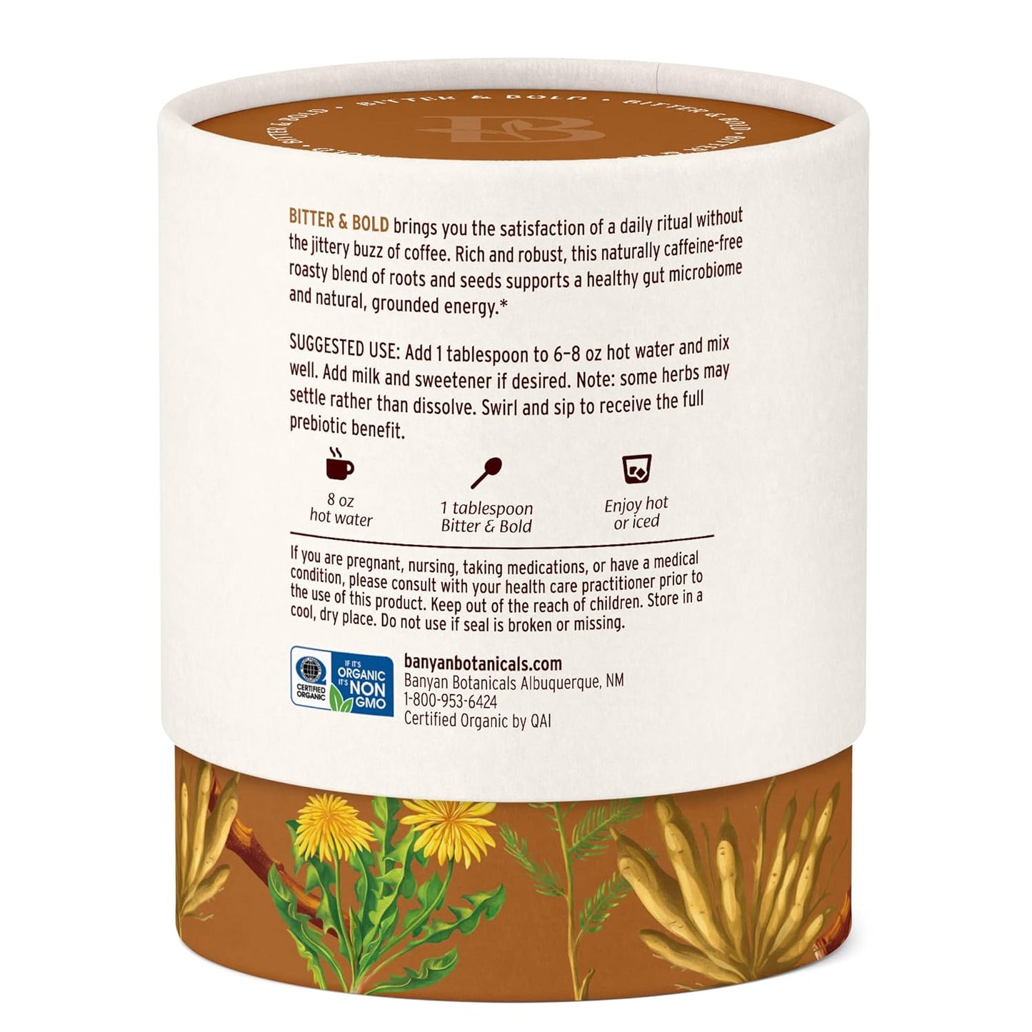 Banyan Botanicals Bitter & Bold – Organic Caffeine-Free Herbal Coffee Alternative – Milk Thistle, Chicory, and Dandelion Coffee Alternative – 3.5 oz, 16 servings – Fair for Life, Non-GMO, Vegan