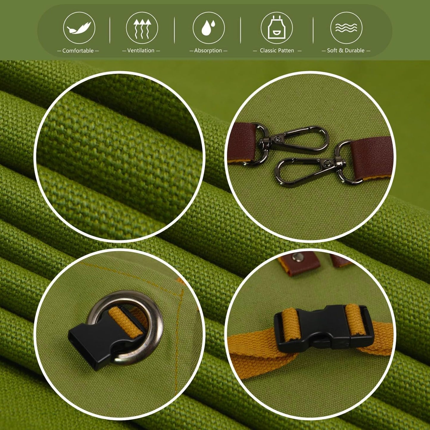 10 Pack Kitchen Aprons, Work Apron, Canvas, Multiple Pockets, Gardening, Painting, BBQ, Artist, Carpenter, Sizes M to XXL, Olive