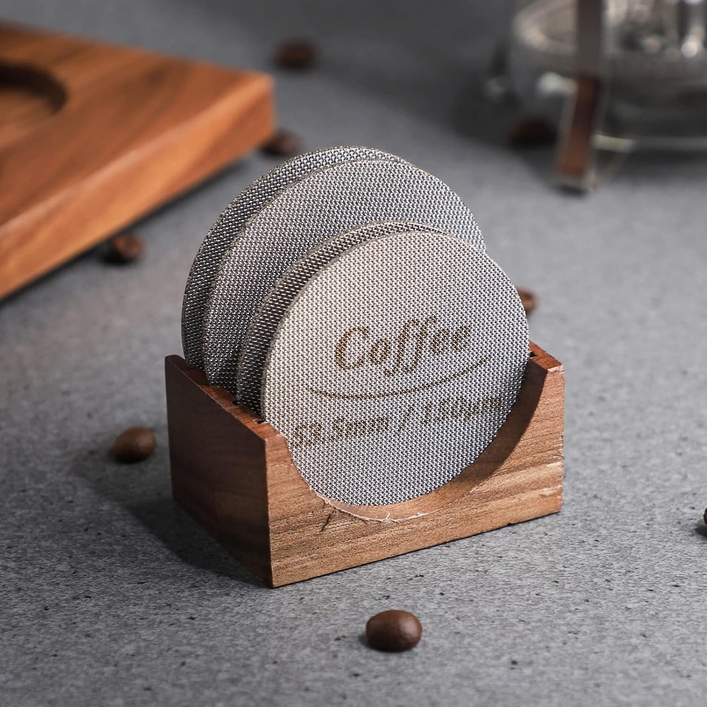 Espresso Puck Screen 53.5/58.5mm Stainless Steel Coffee Filter 150μm with Stand Filter Screen for 58mm Portafilter Filter Basket