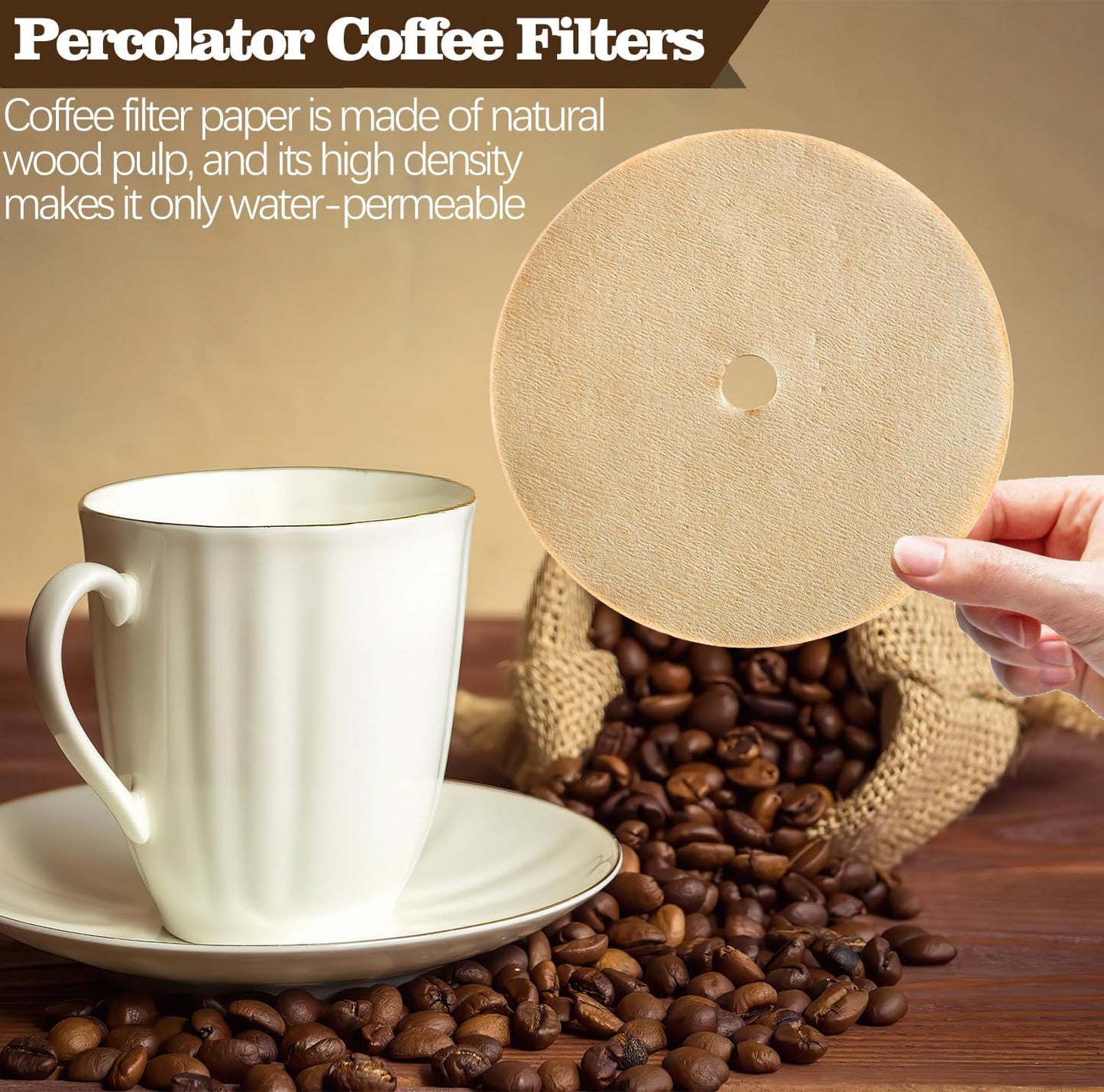 400 Count Percolator Coffee Filters, 3.75 In Unbleached Round Coffee Paper Filter for Percolator Coffee Pot, Disposable Disc Coffee Filter Suitable for Camping, Home, Office