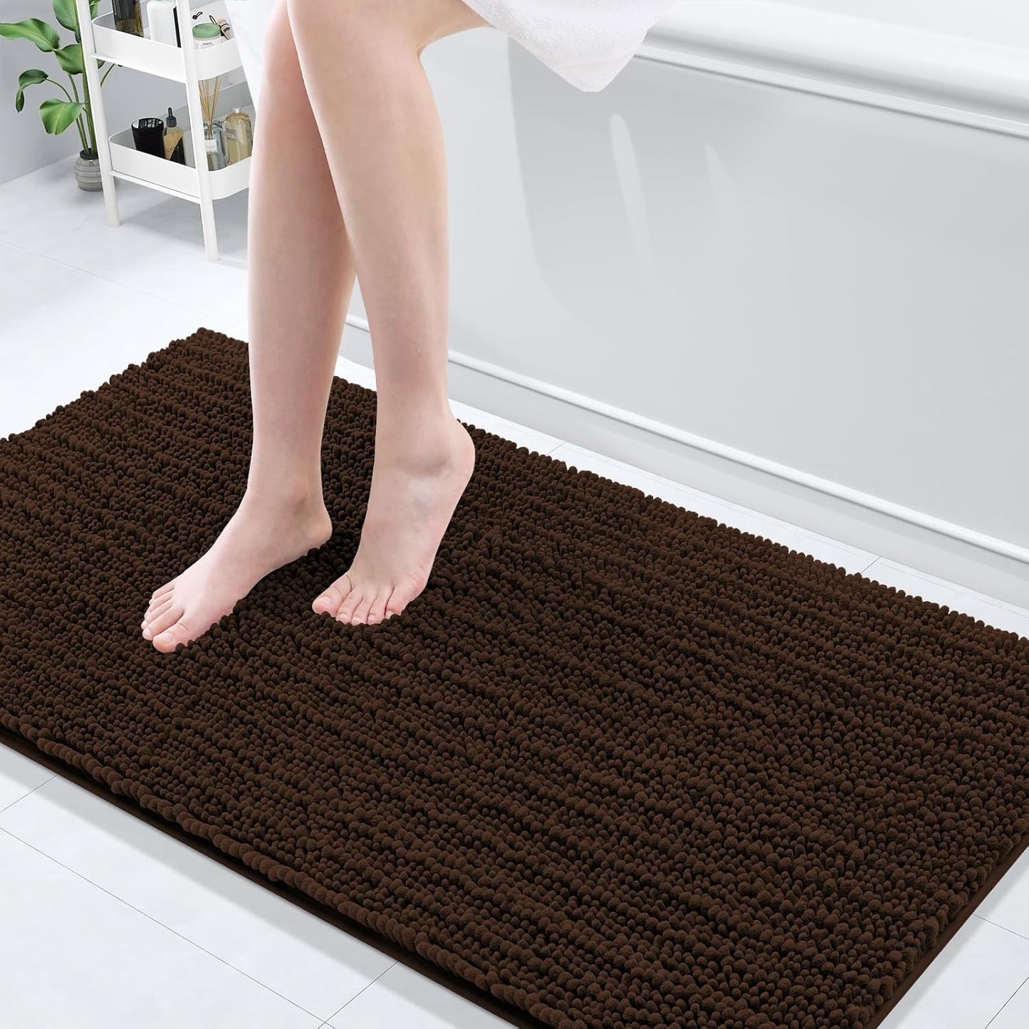 Arotive Luxury Chenille Bathroom Rug Mat, Extra Soft Thick Absorbent Shaggy Bath Rugs, Non-Slip Machine Wash Dry, Plush Bath Mats for Bathroom, Shower and Tub, 60x24, Brown