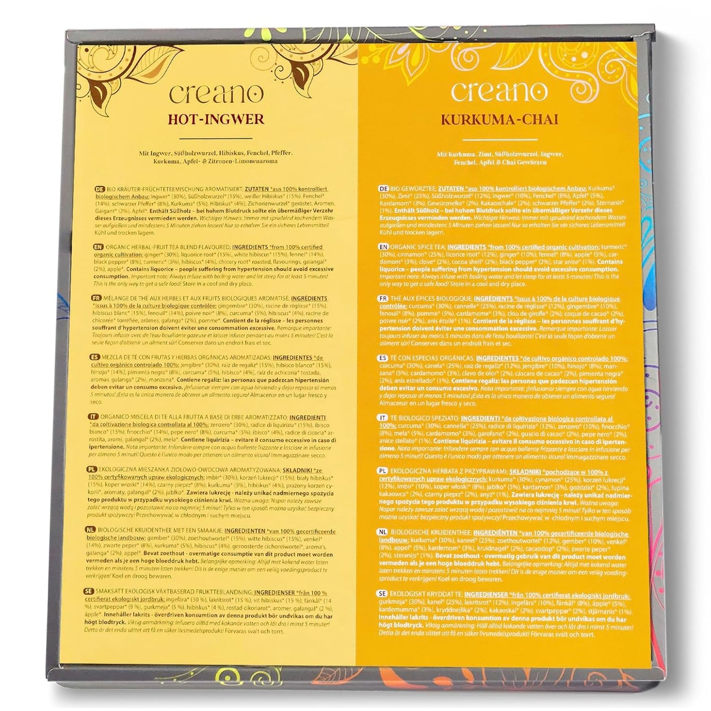 Creano Organic Herbal Tea Gift Set - 45 Organic Tea Bags in 9 Different Varieties - 90 g - Novelty 2023