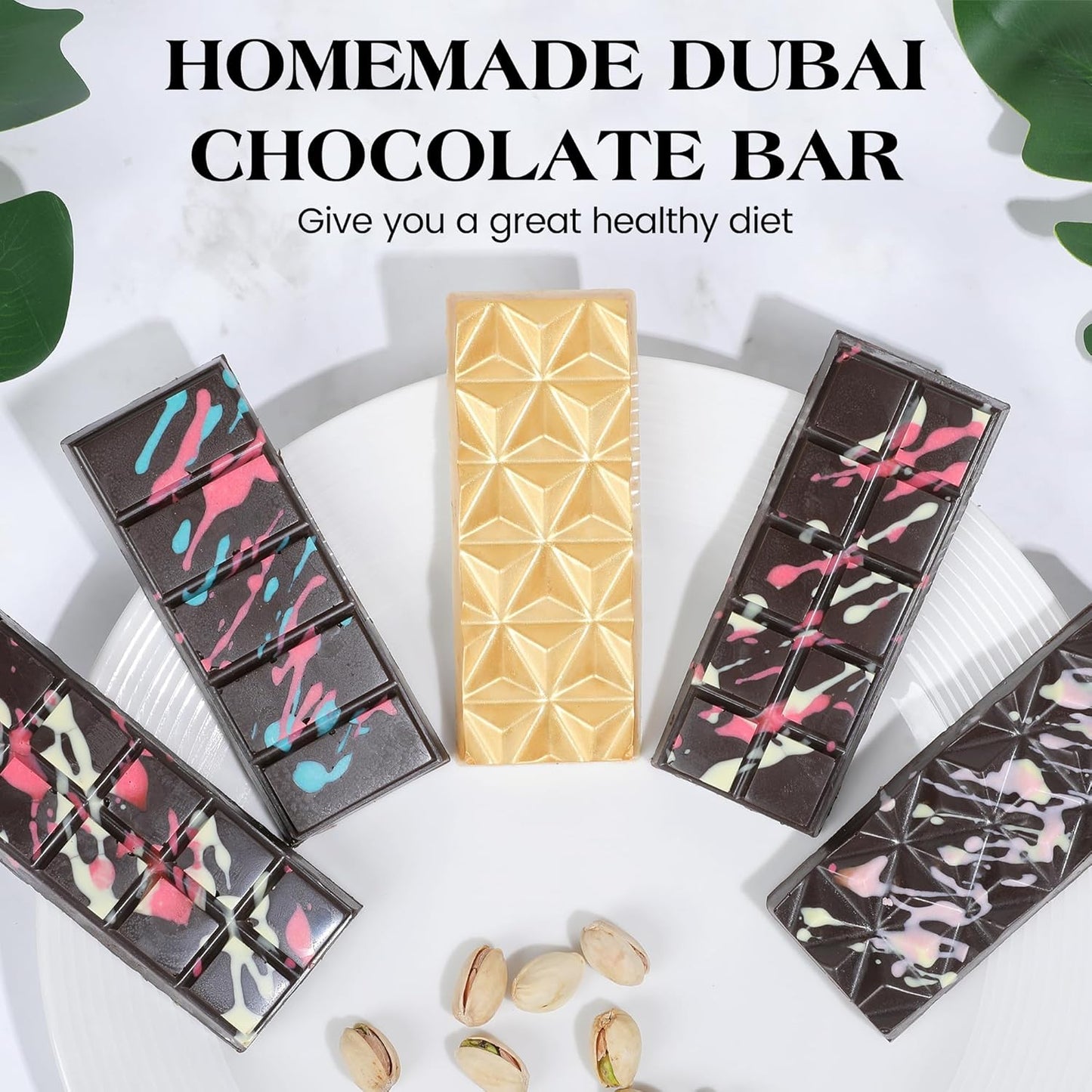 1 Pc Chocolate Bar Mold Deep Dubai Stuffed Silicone Molds for Filling Knafeh Pistachio Chocolate Bar and Wax Melts Rectangle Thick Candy Bar Molds Break Apart (10 Snap）