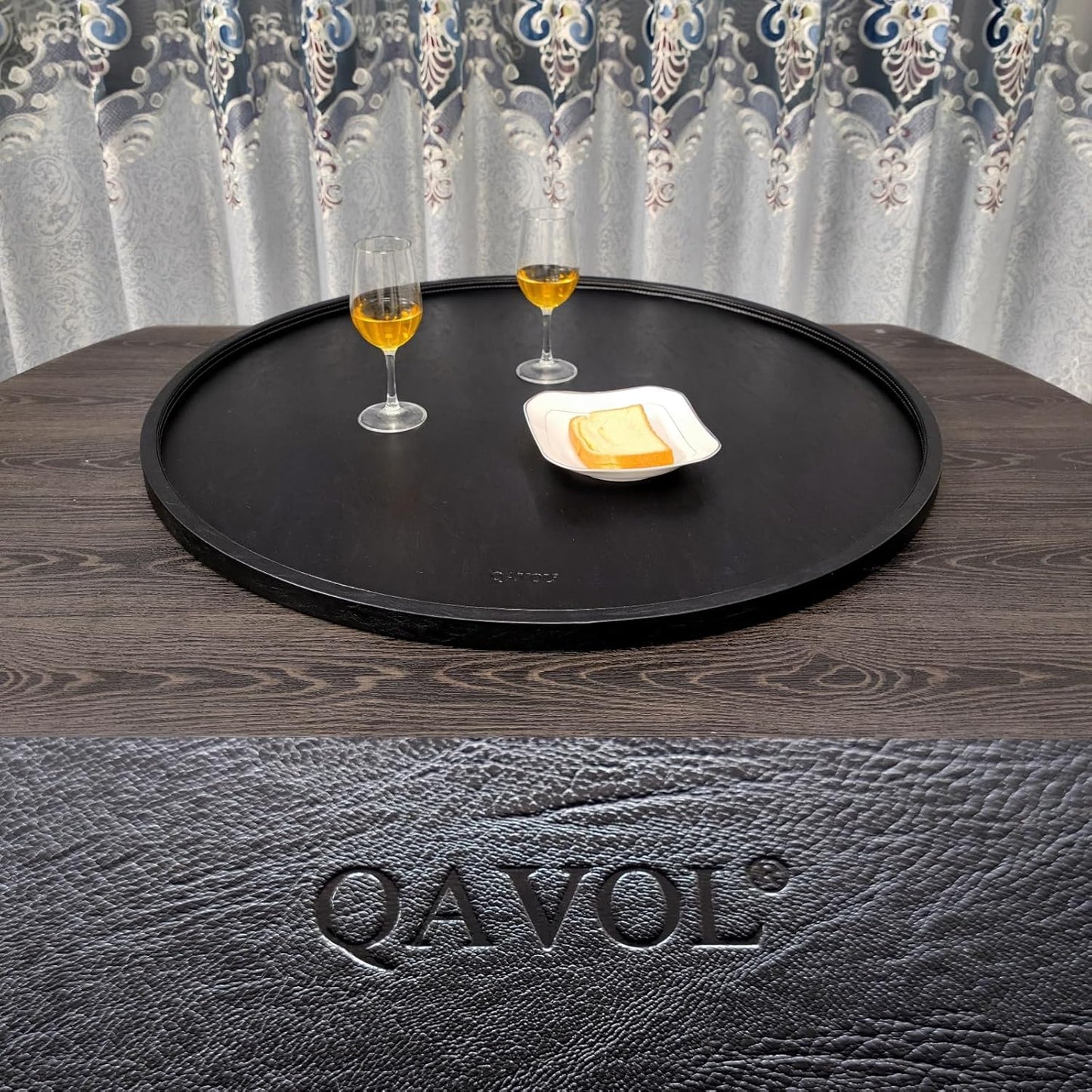 34 * 34 High-End Light Luxury Leather Round Oversized Tray - Ottoman Coffee Food Serving for Family Dinner, Outdoor Picnic & Party Essentials | Versatile Home Decor Tray (34 inch Black)