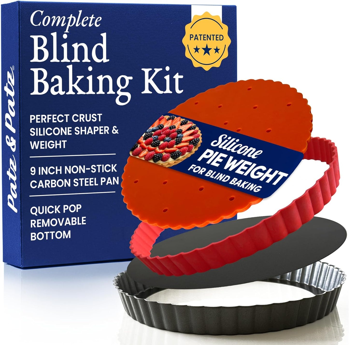 Classic All-in-One Tart Pan 9 Inch Removable Bottom Set with Patented Silicone Crust Shaper & Pie Weight - Quiche Baking Dish & Tart Molds for Baking Fruit Tarts, Pies & Quiches