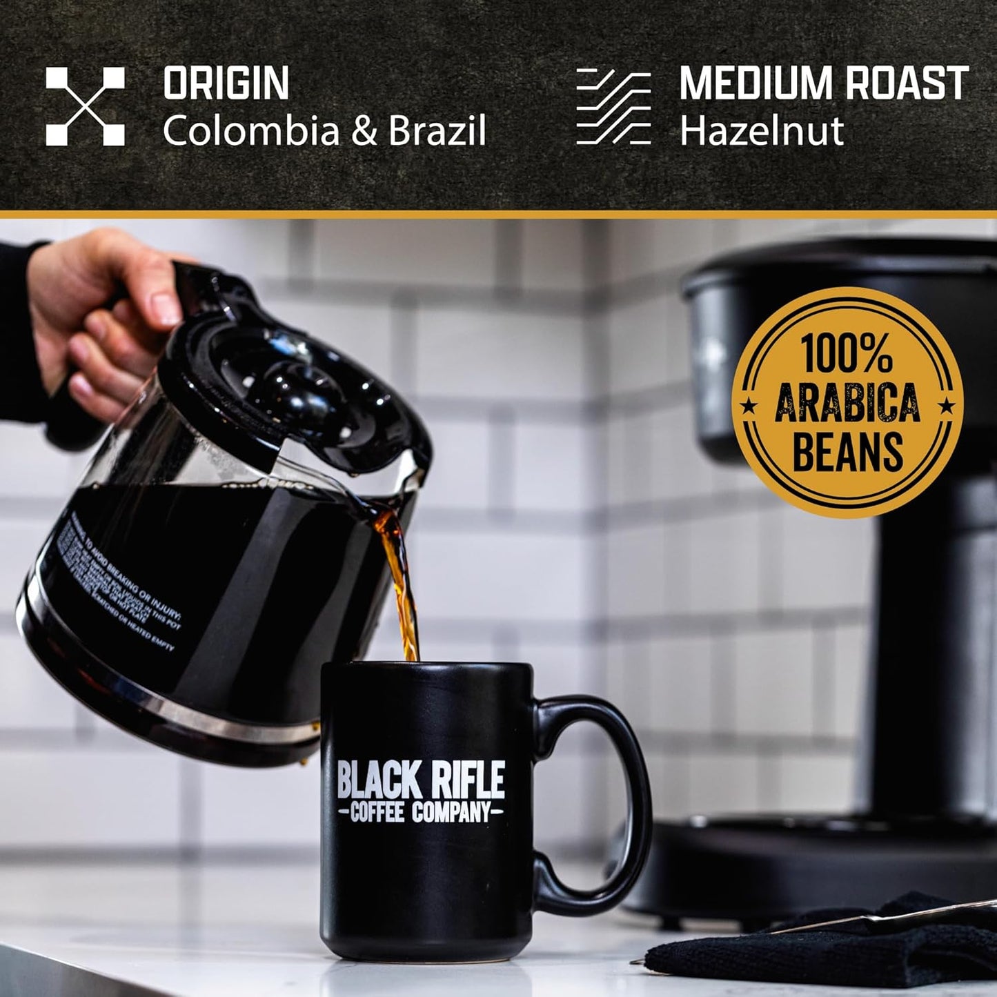Black Rifle Coffee Company Ground Coffee Medium Roast - Roasted Blend Made from Pure Arabica Beans - Colombian & Brazilian Beans - Veteran Founded & American Made (Hazelnut, 12oz Bag)